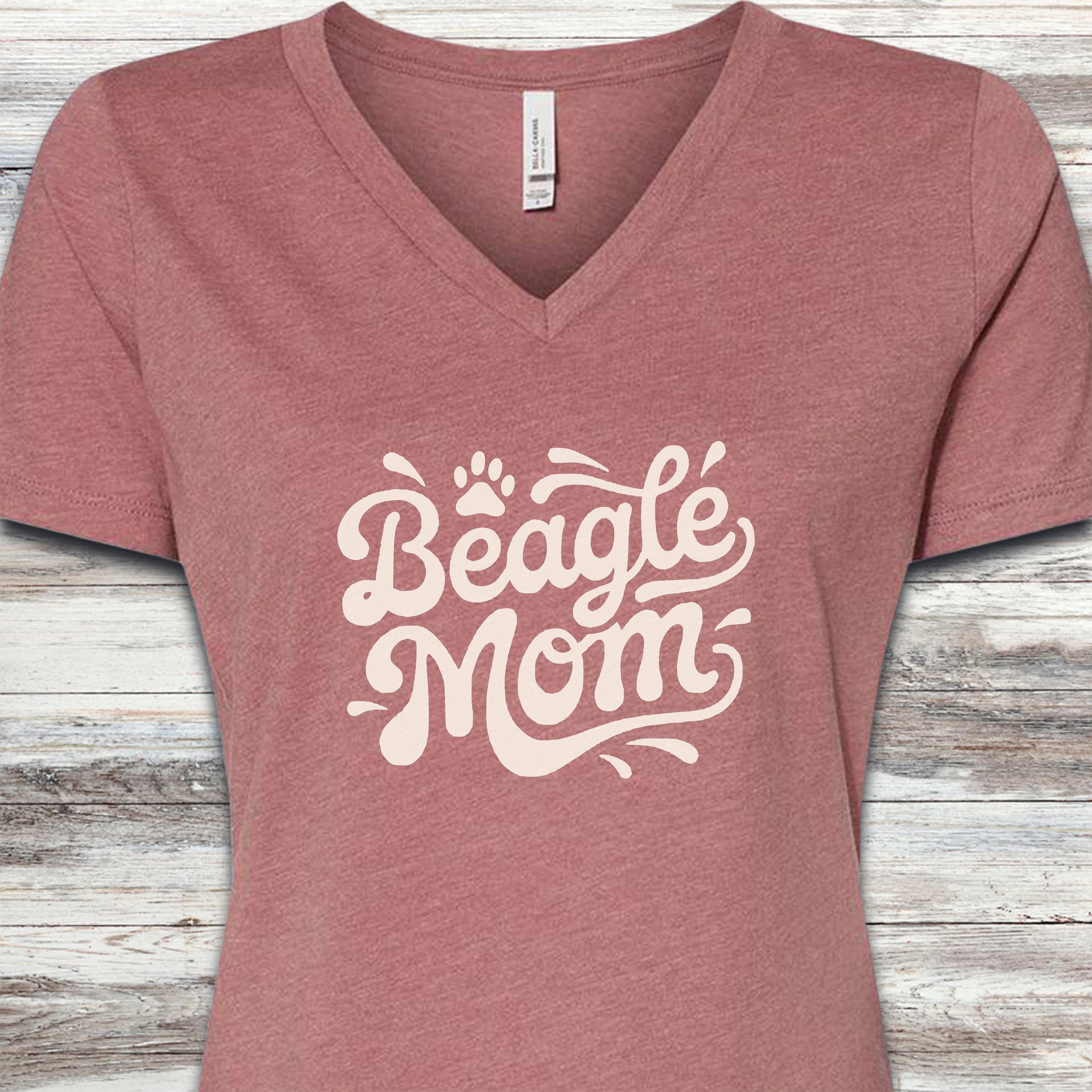 Beagle Groovy Mom V-Neck Tee - Heather Mauve
