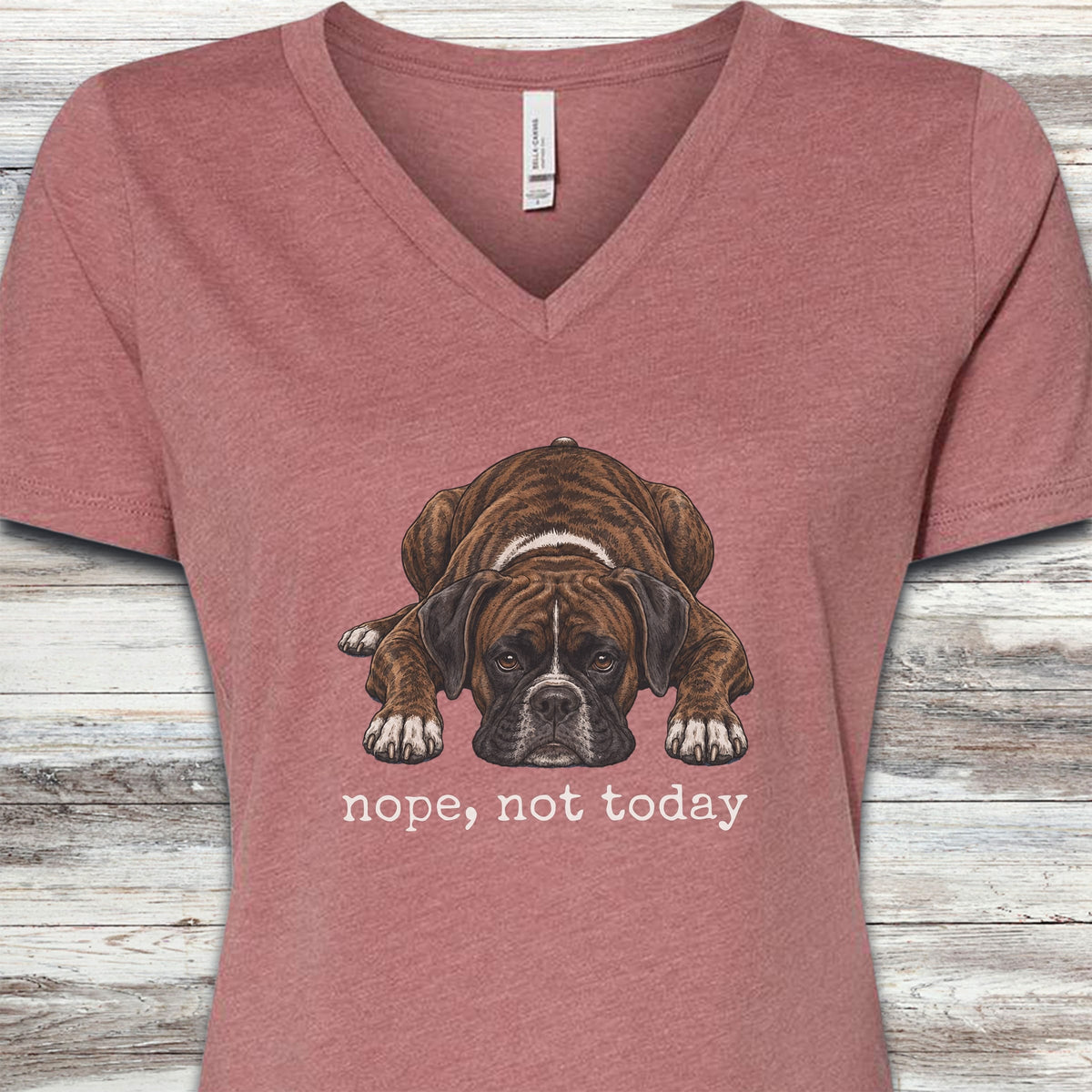 Boxer Brindle Nope V-Neck Tee - Heather Mauve