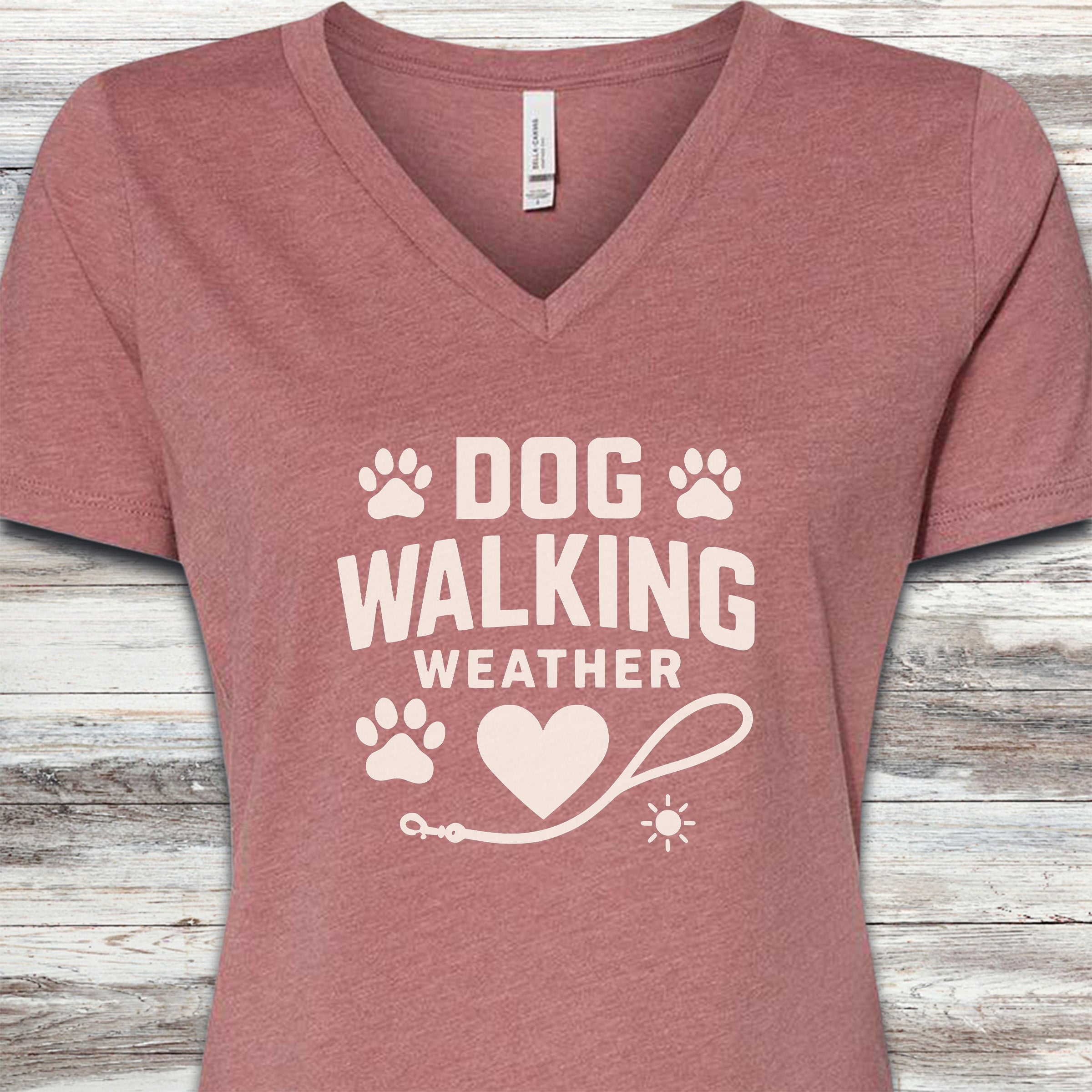 Dog Walking Weather V-Neck Tee - Heather Mauve