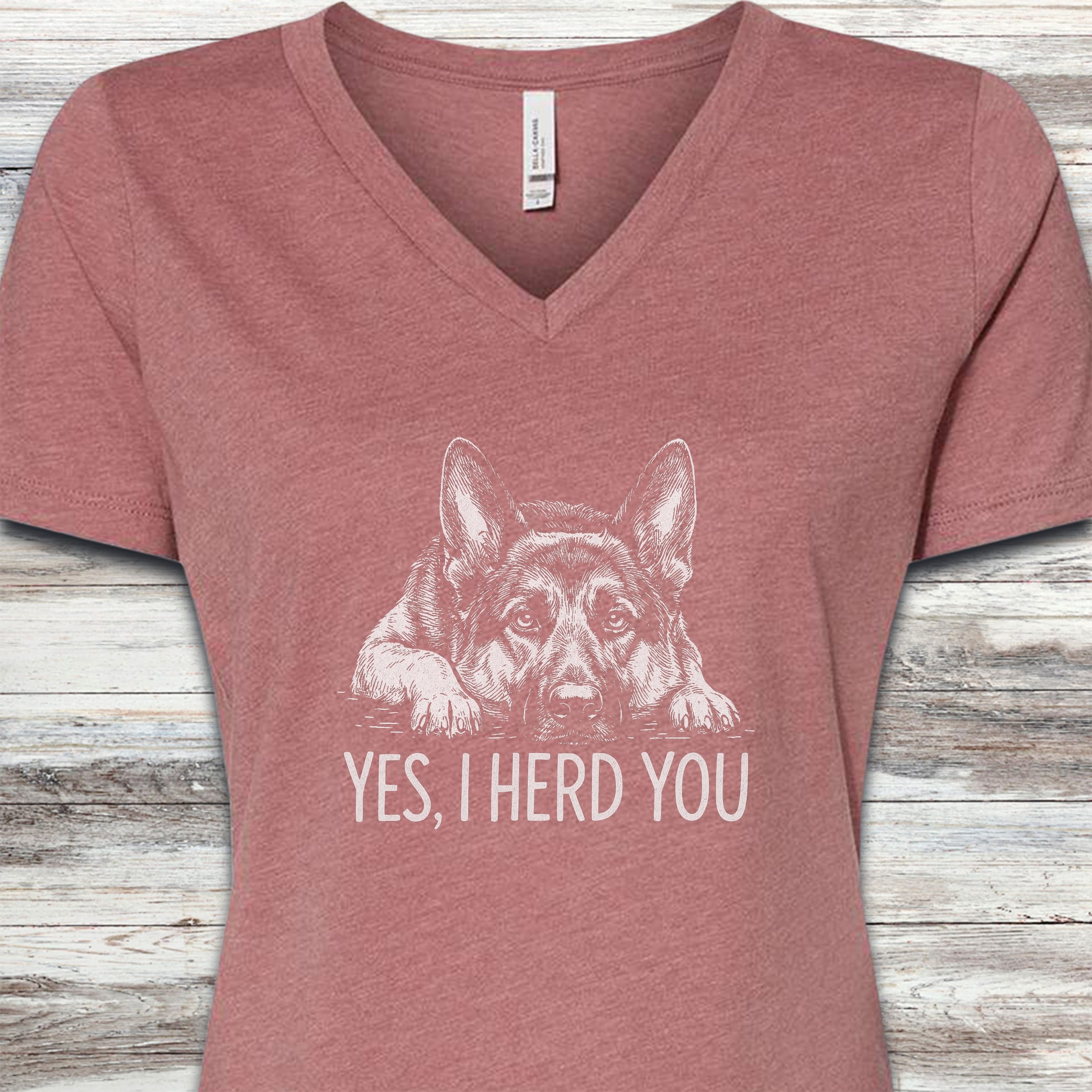 German Shepherd Herd You V-Neck Tee - Heather Mauve