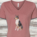 Smooth Collie Watercolor V-Neck Tee - Heather Mauve