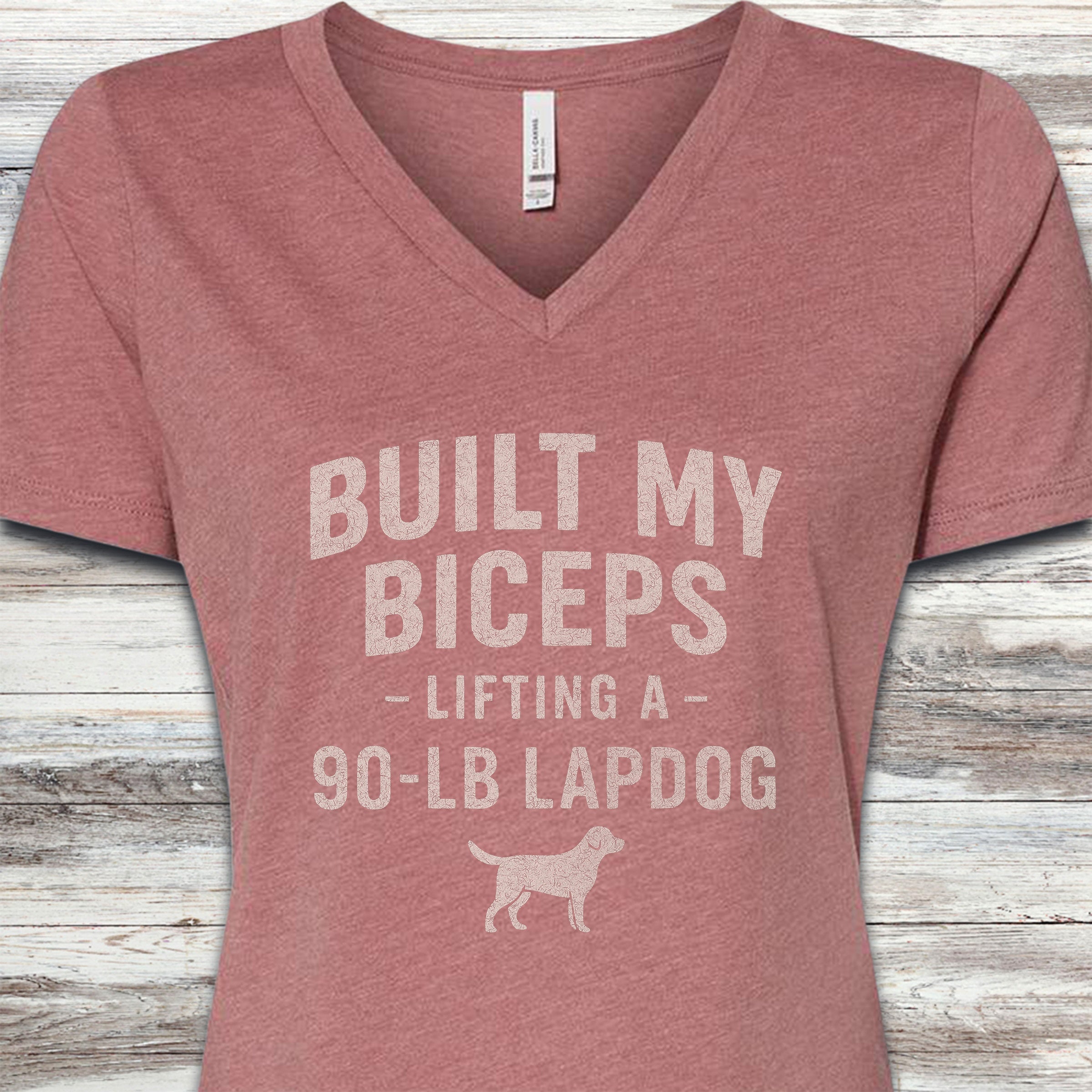 Built My Biceps V-Neck Tee - Heather Mauve