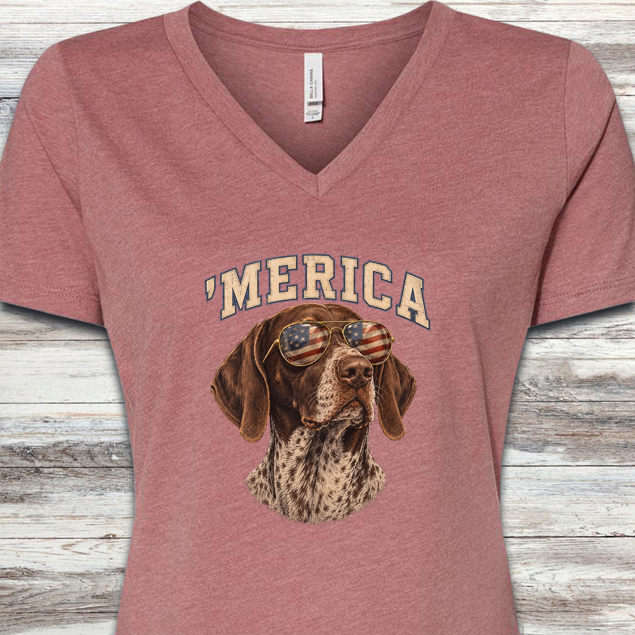 German Shorthaired Pointer 'Merica V-Neck Tee - Heather Mauve
