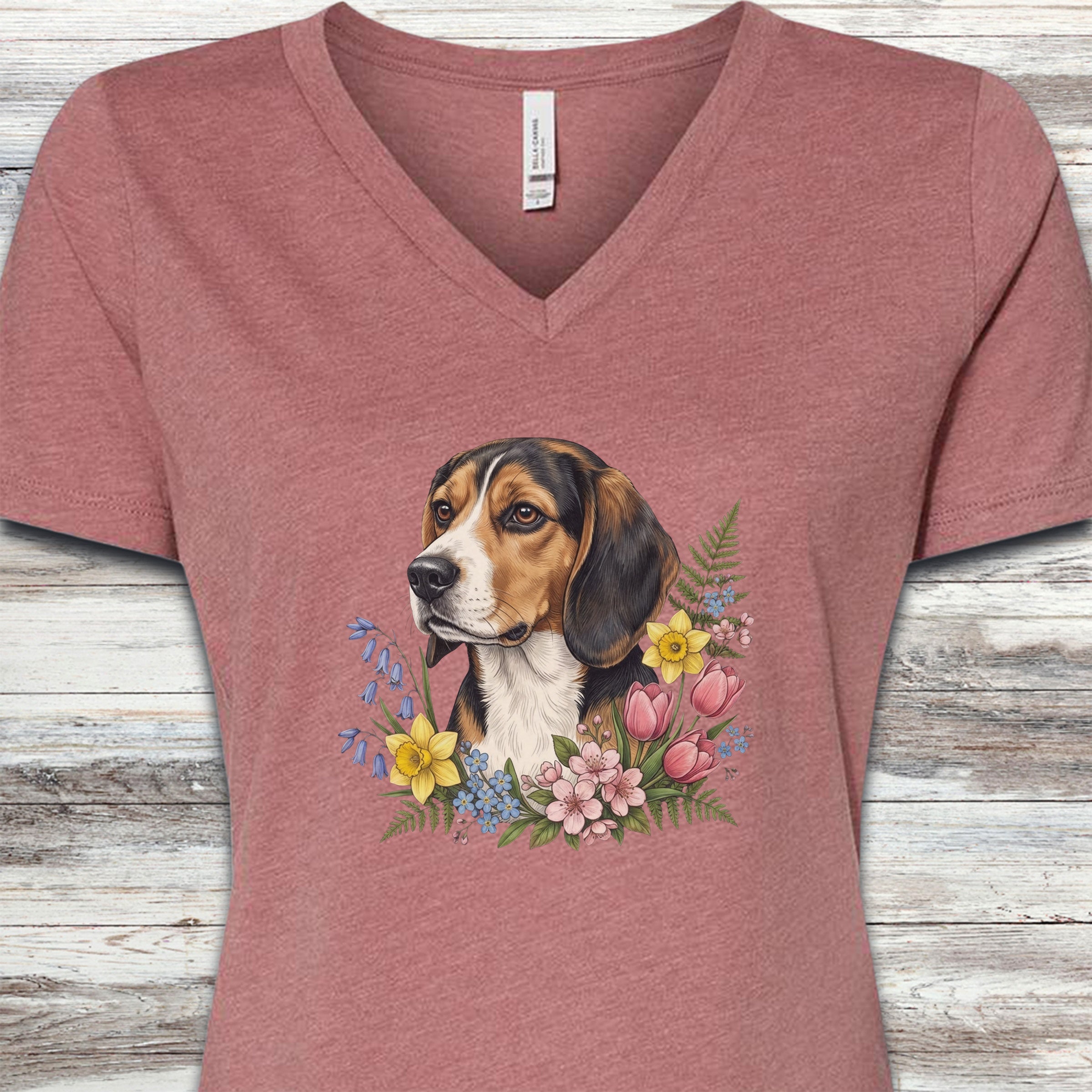 Beagle Spring Portrait V-Neck Tee - Heather Mauve