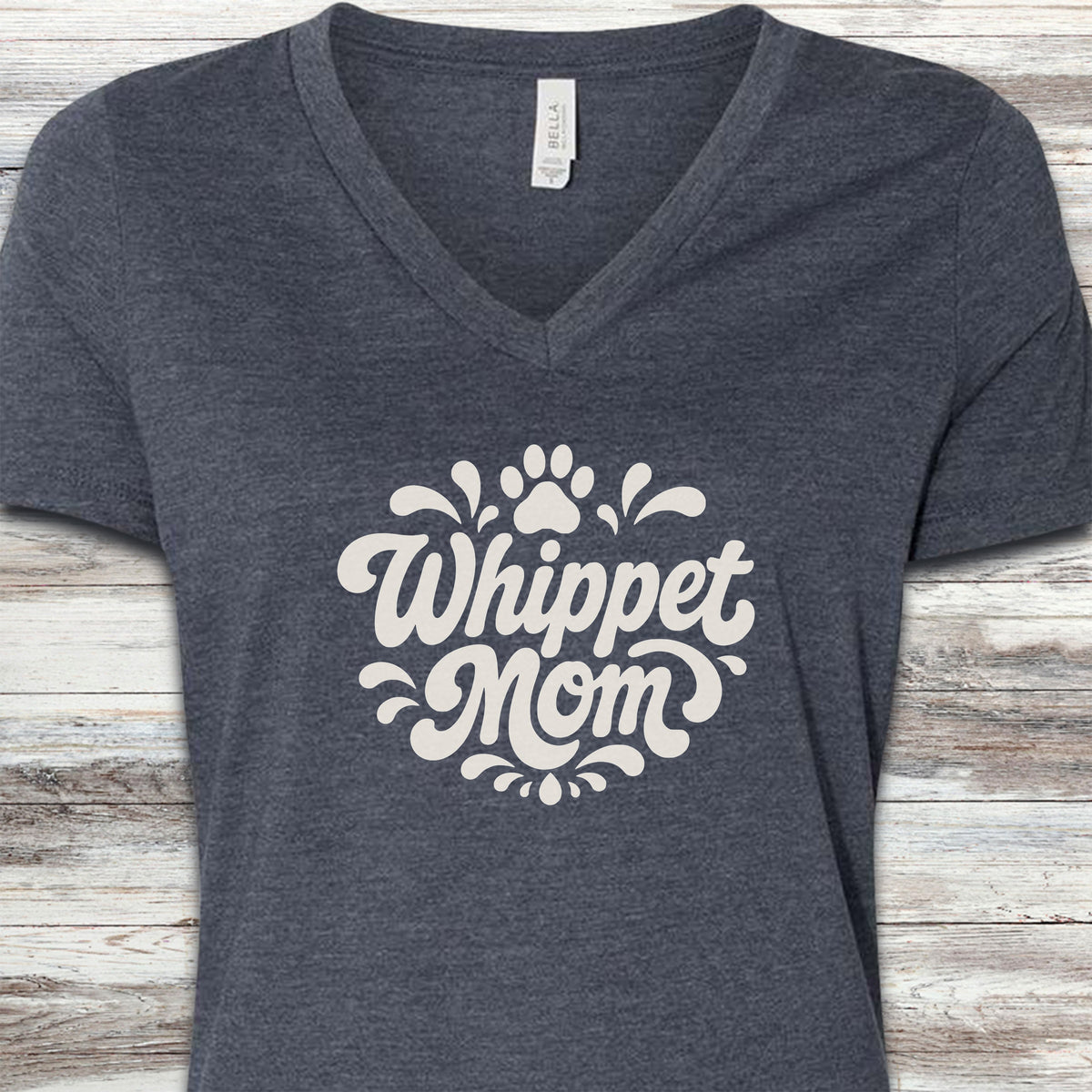 Whippet Groovy Mom V-Neck Tee - Heather Navy