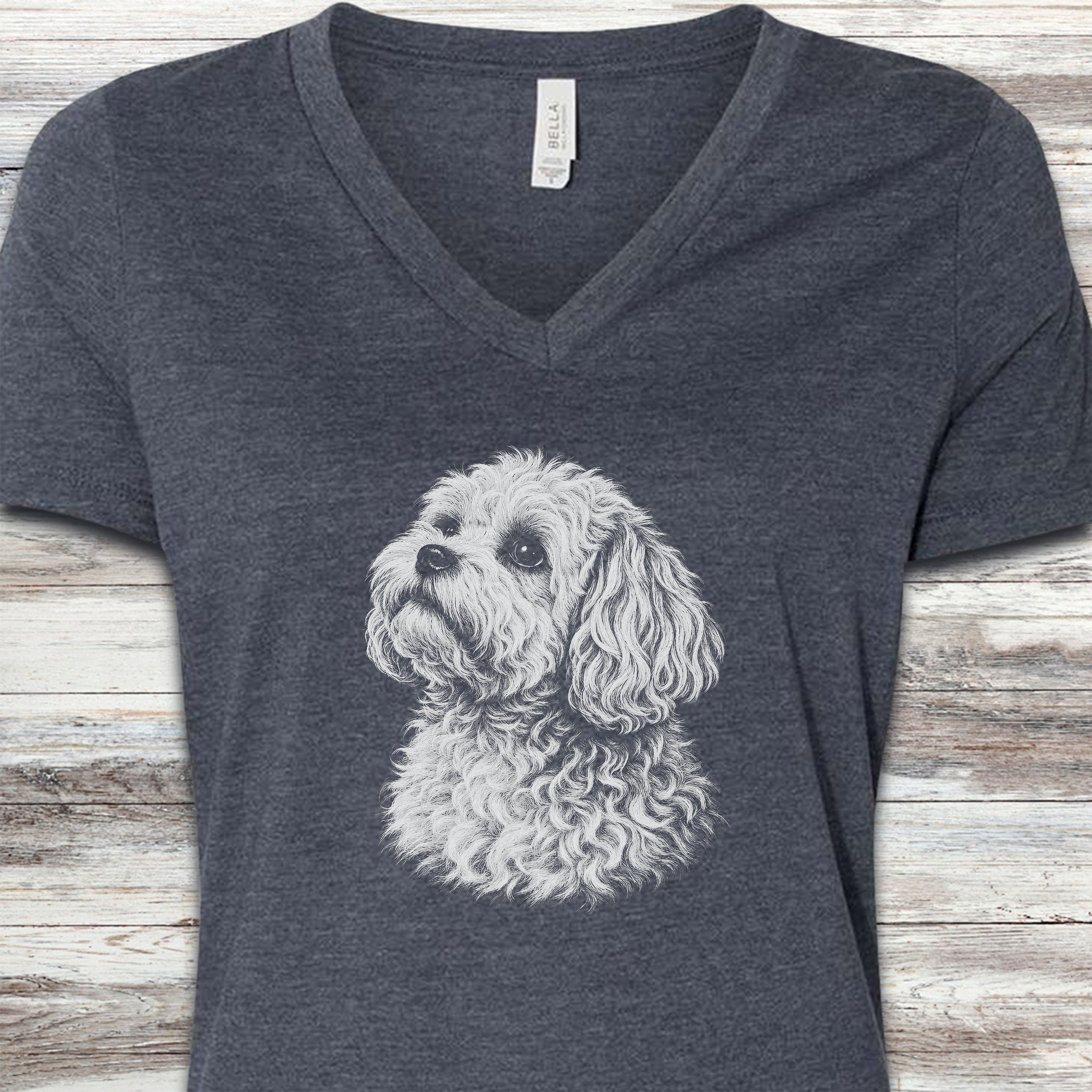 Maltipoo Loyalty V-Neck Tee - Heather Navy