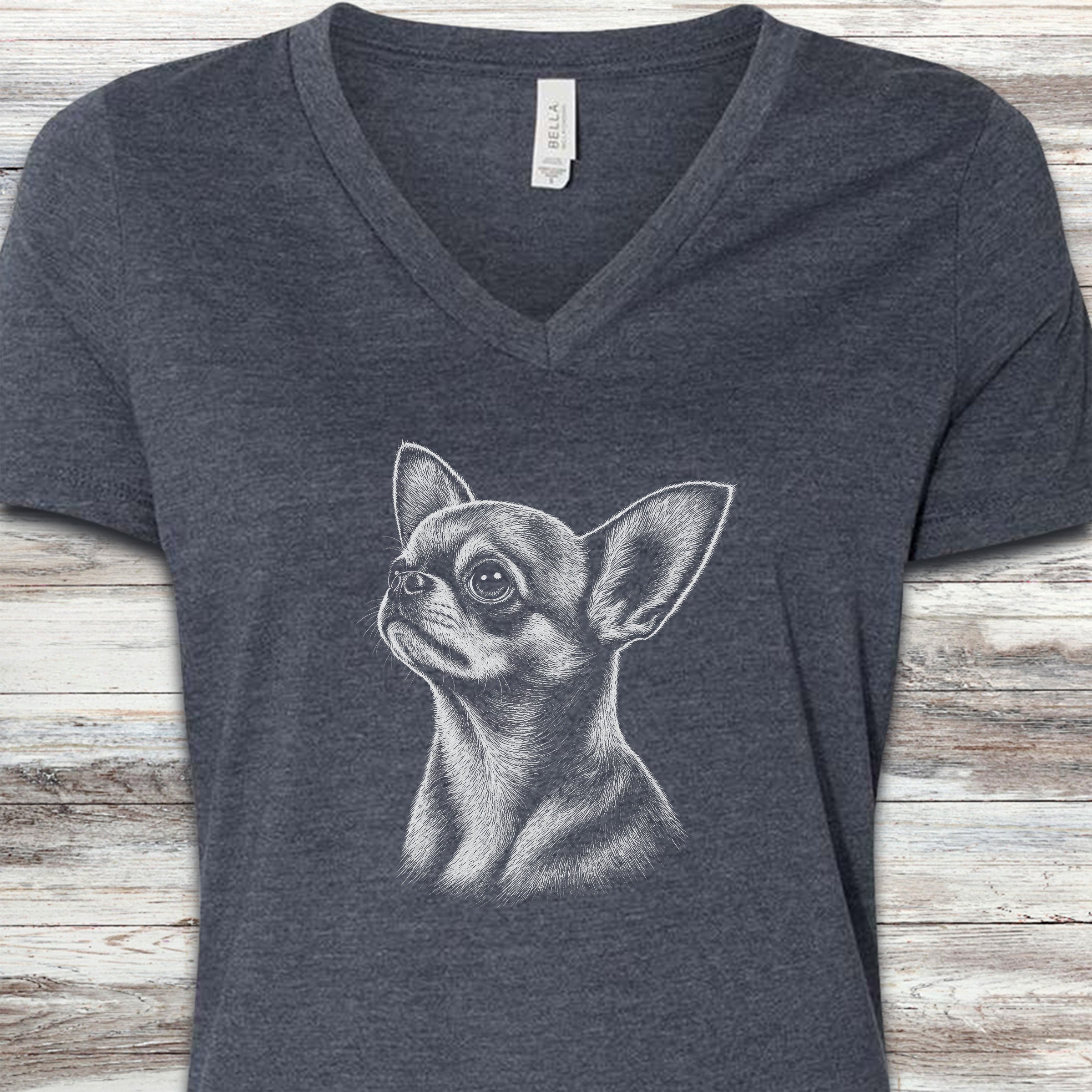 Chihuahua Loyalty V-Neck Tee - Heather Navy