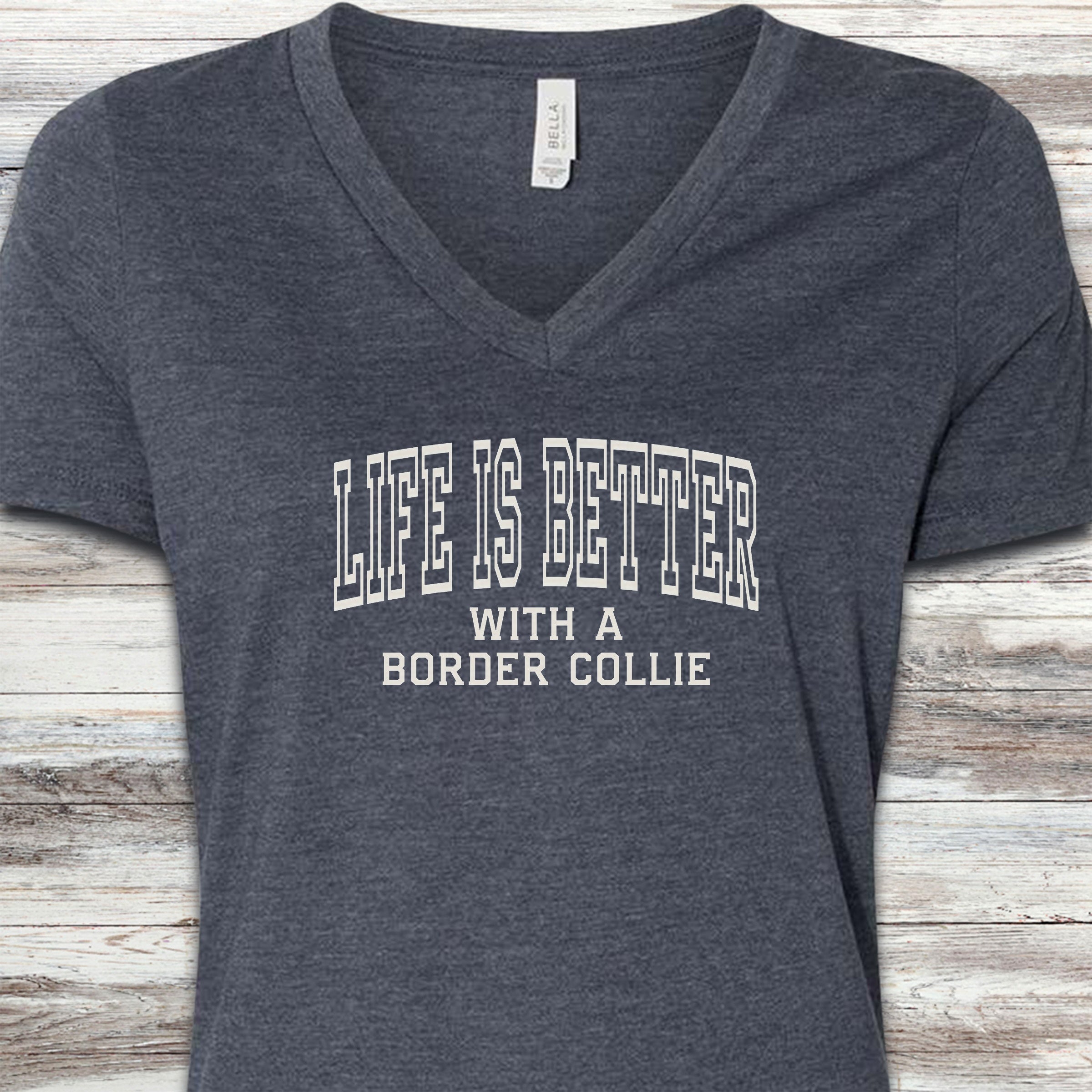 Border Collie Better V-Neck Tee - Heather Navy