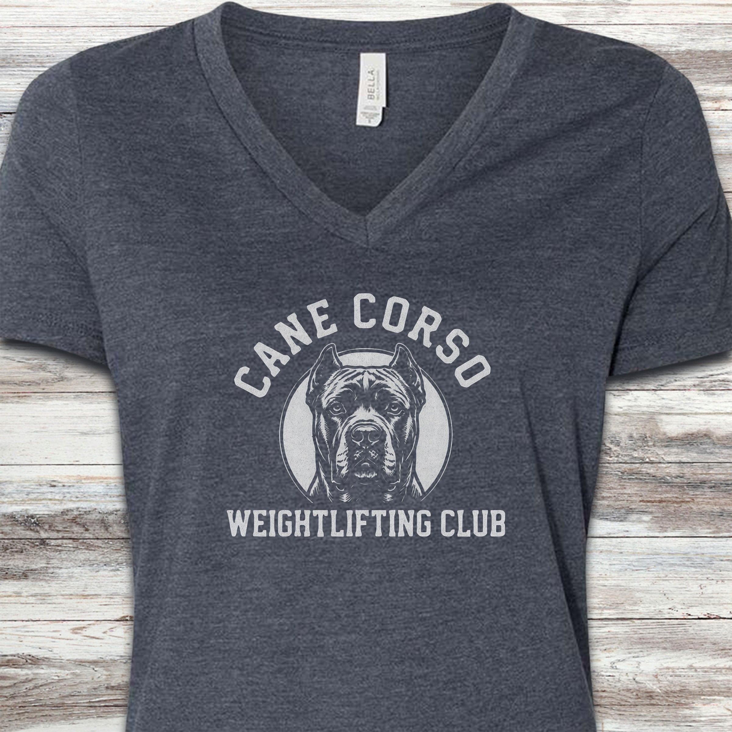 Cane Corso Weightlifting V-Neck Tee - Heather Navy