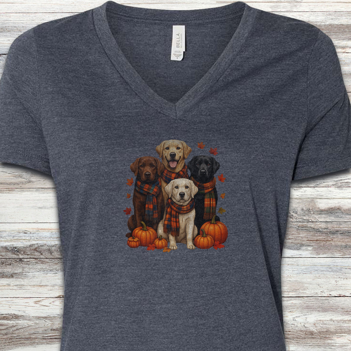 Labrador Retriever Fall V-Neck Tee - Heather Navy