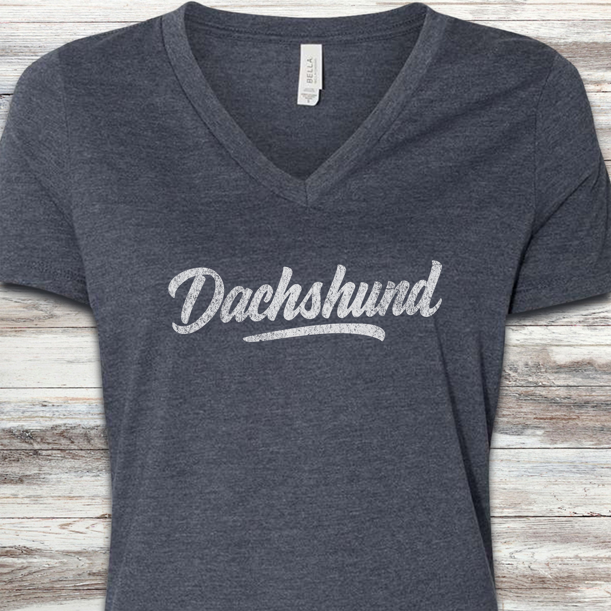 Dachshund Team V-Neck Tee - Heather Navy