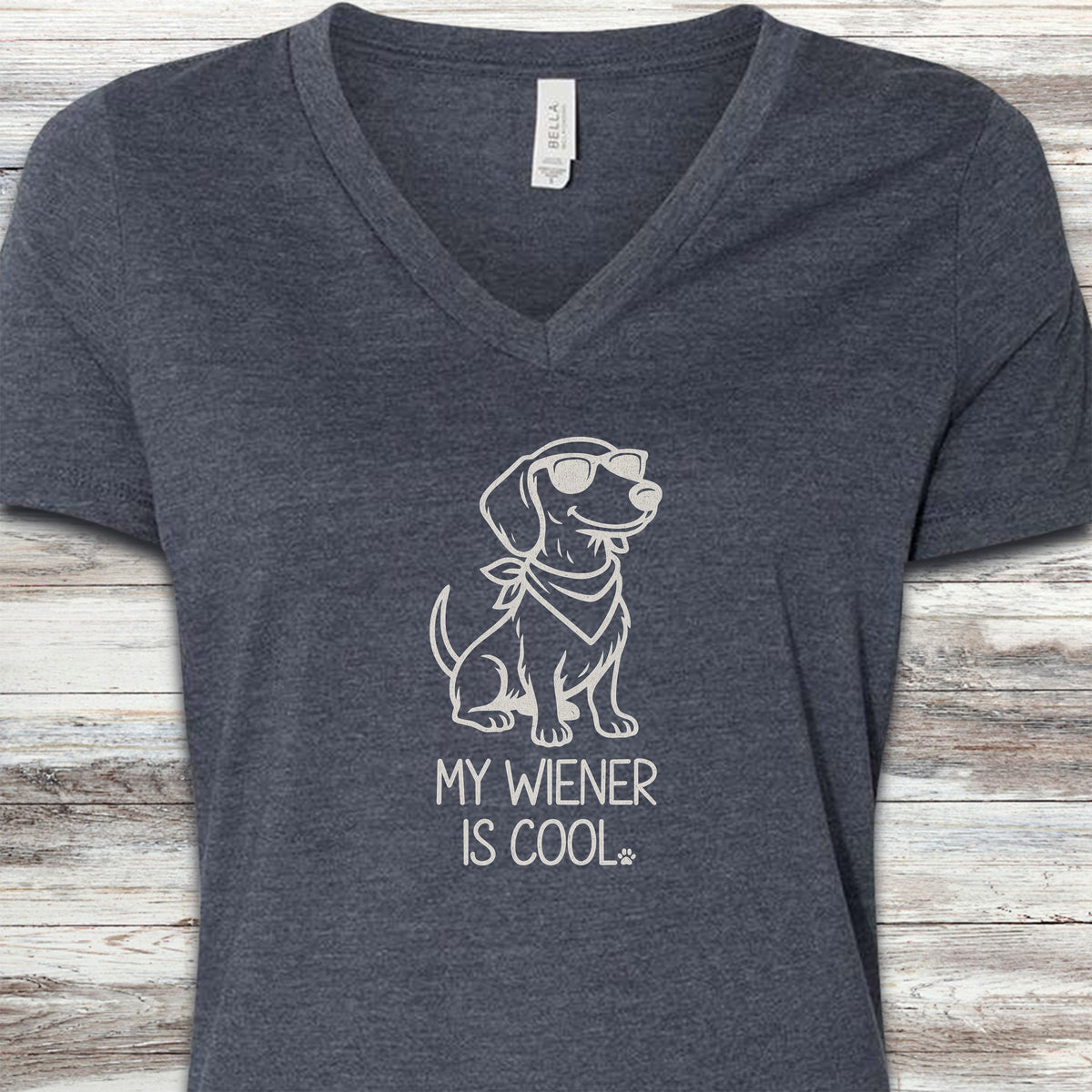 Dachshund Cool Wiener V-Neck Tee - Heather Navy