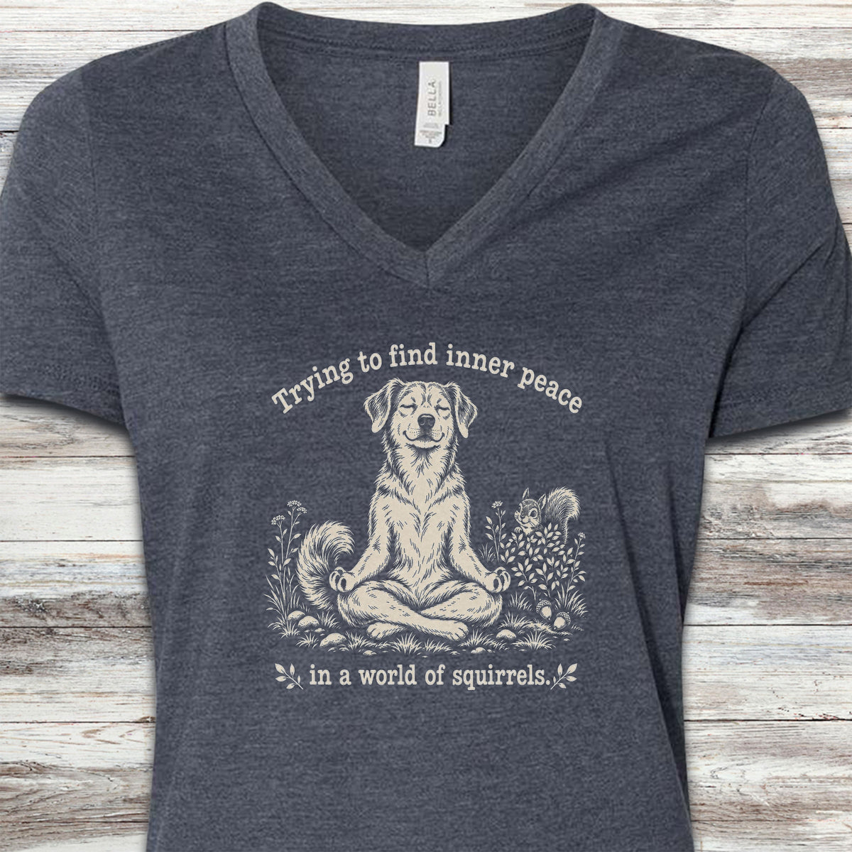 Inner Peace World of Squirrels V-Neck Tee - Heather Navy
