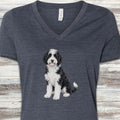 Sheepadoodle Watercolor V-Neck Tee - Heather Navy