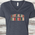Australian Shepherd Holiday Faux Patchwork V-Neck Tee - Heather Navy