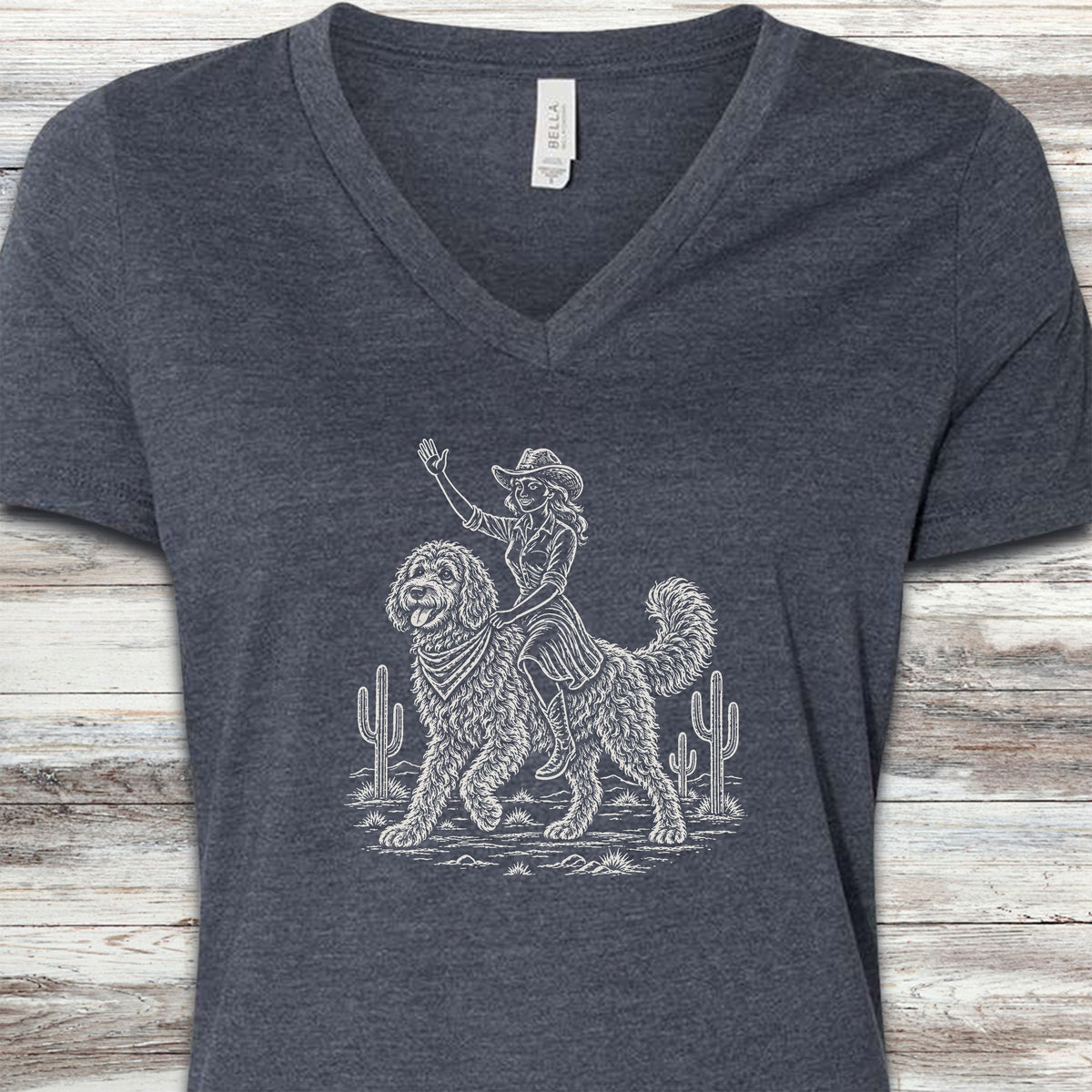 Doodle Cowgirl V-Neck Tee - Heather Navy