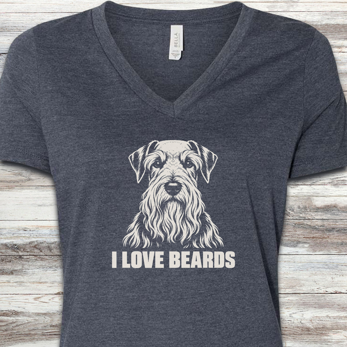 Cesky Terrier I Love Beards V-Neck Tee - Heather Navy