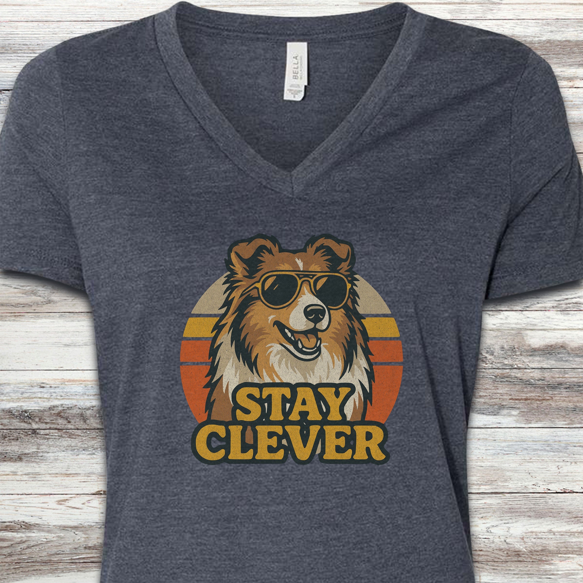 Shetland Sheepdog Clever V-Neck Tee - Heather Navy