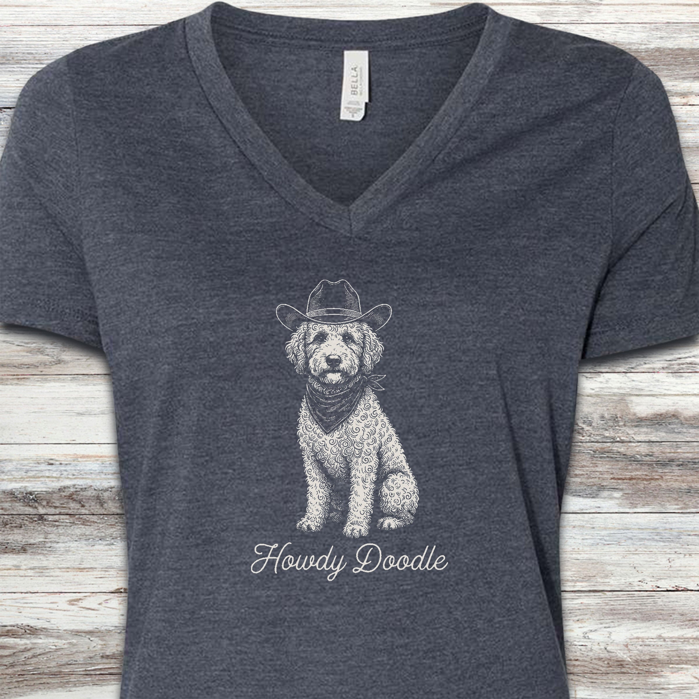 Labradoodle Howdy Doodle V-Neck Tee - Heather Navy