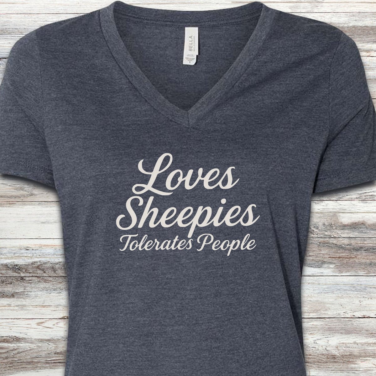 Old English Sheepdog Tolerates People V-Neck Tee - Heather Navy
