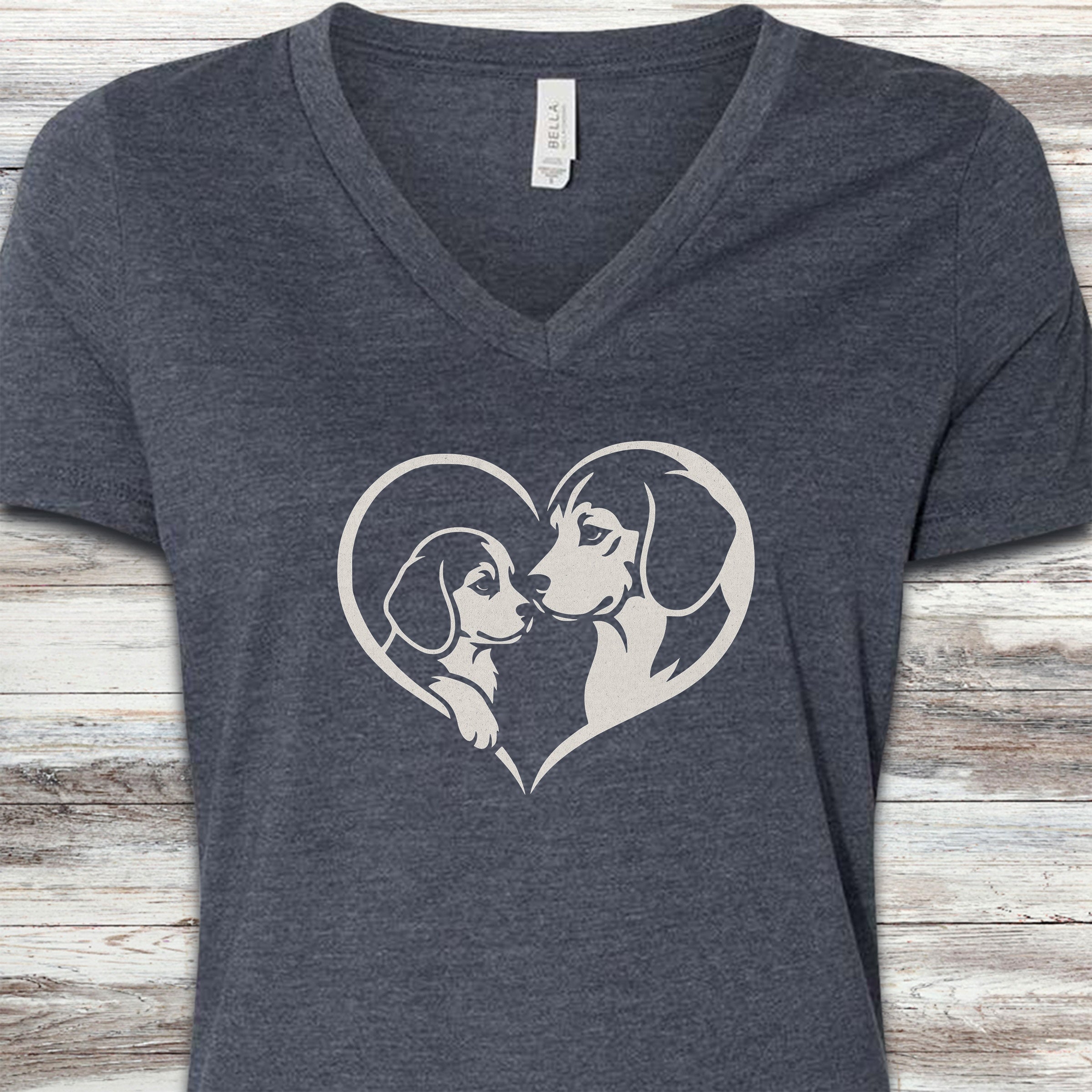 Beagle Heart Bond V-Neck Tee - Heather Navy