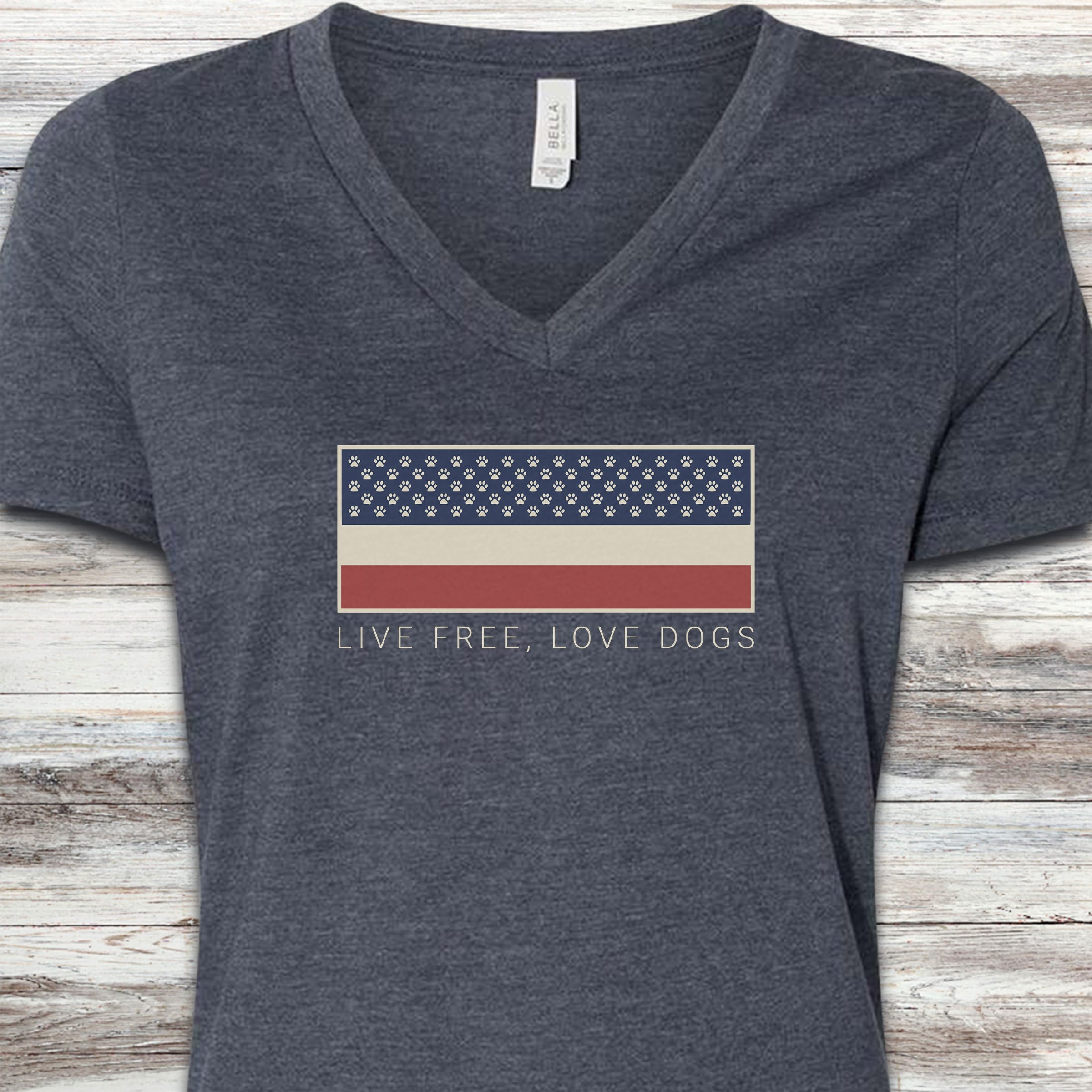 Live Free Love Dogs V-Neck Tee - Heather Navy