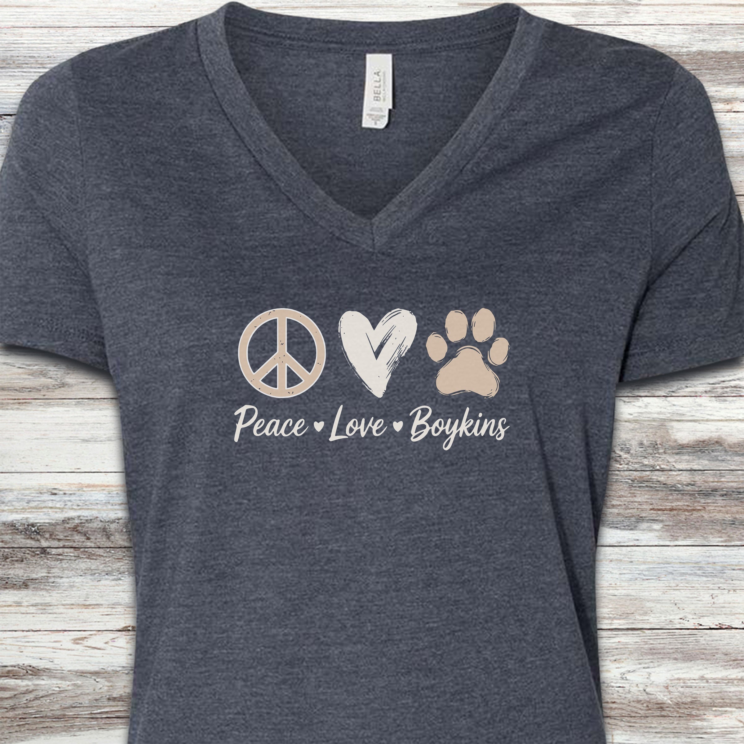 Boykin Spaniel Peace V-Neck Tee - Heather Navy