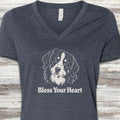 Bernese Mountain Dog Bless Your Heart V-Neck Tee - Heather Navy