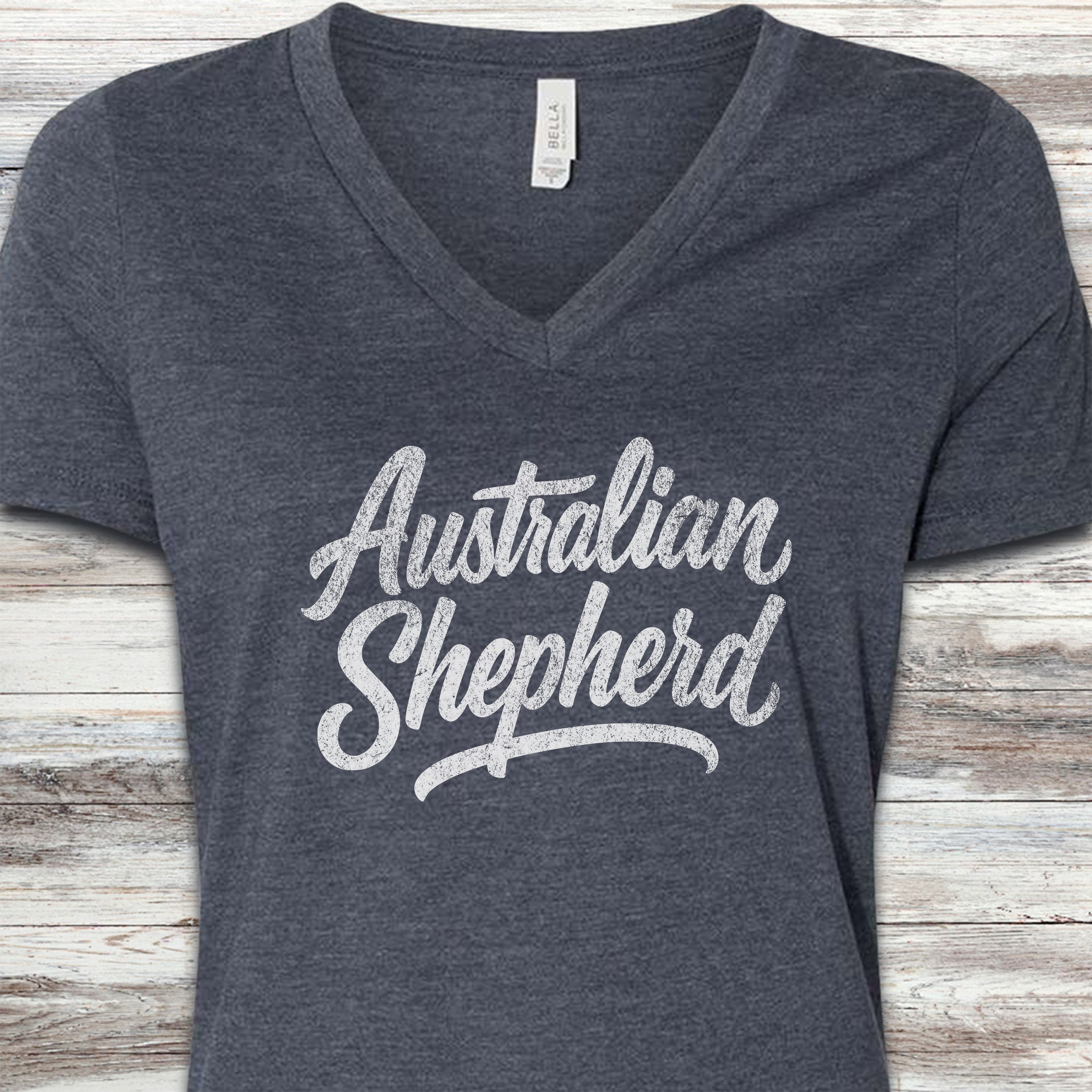 Australian Shepherd Team V-Neck Tee - Heather Navy
