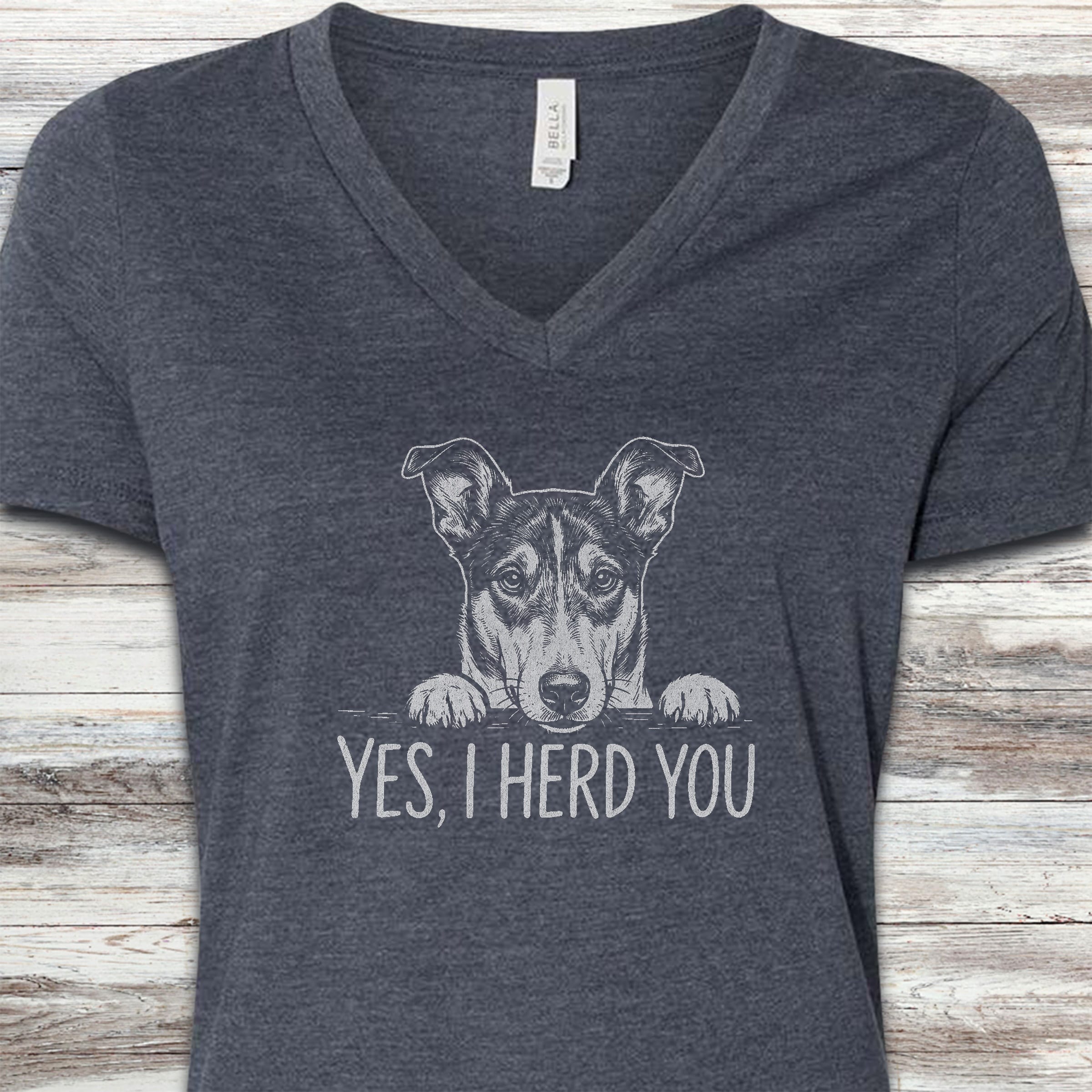 Smooth Collie Herd You V-Neck Tee - Heather Navy
