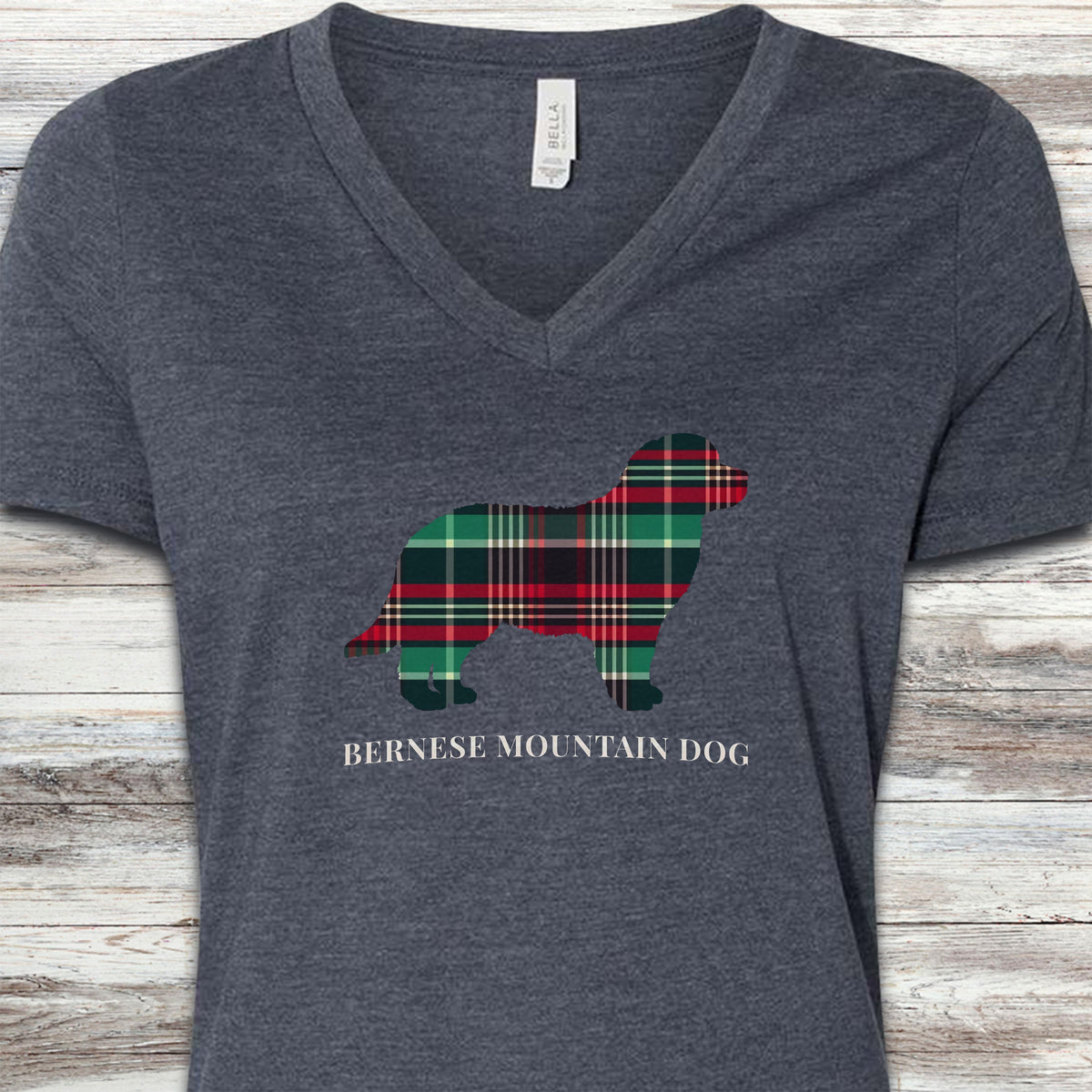 Bernese Mountain Dog Winter 2025 V-Neck Tee - Heather Navy