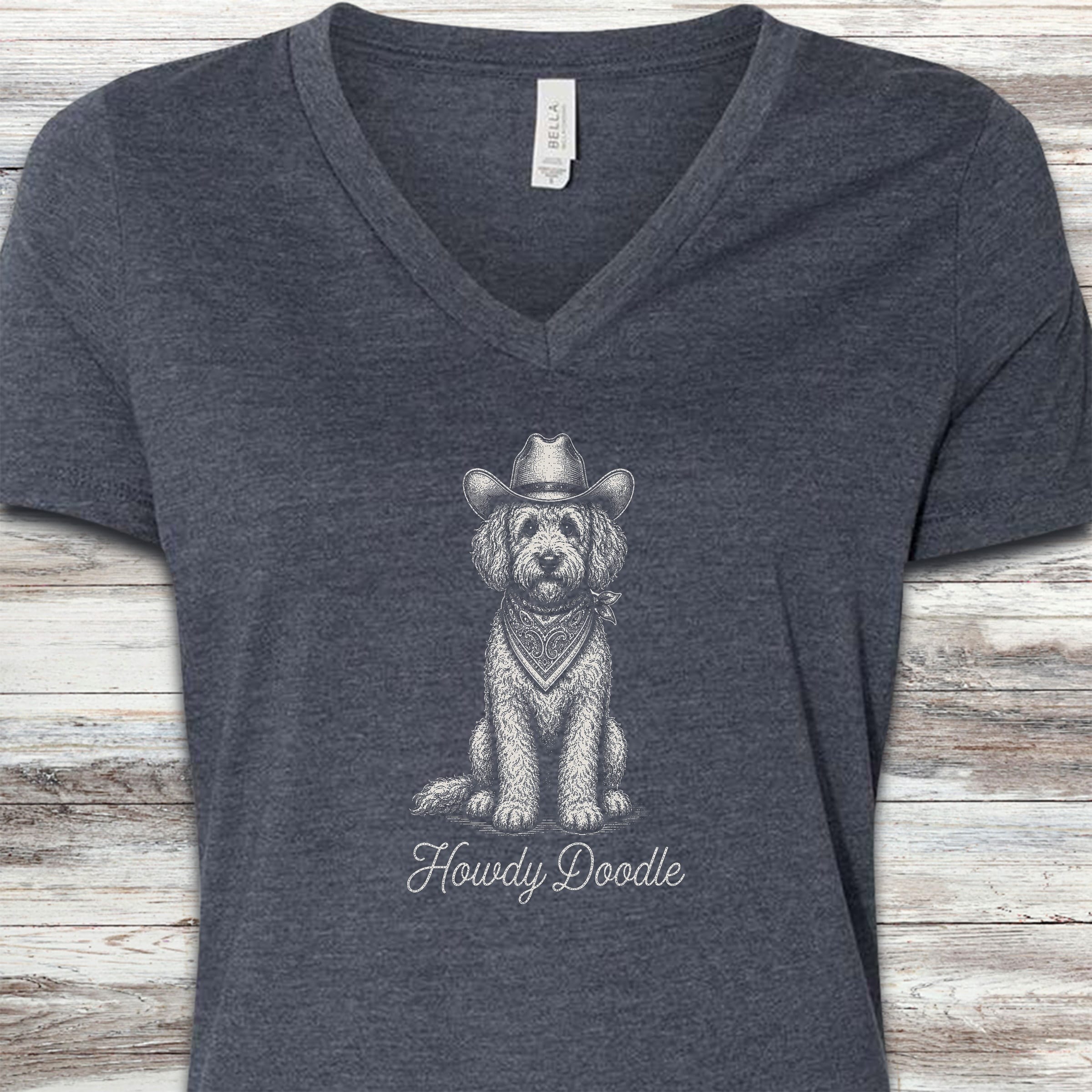 Doodle Howdy Doodle V-Neck Tee - Heather Navy