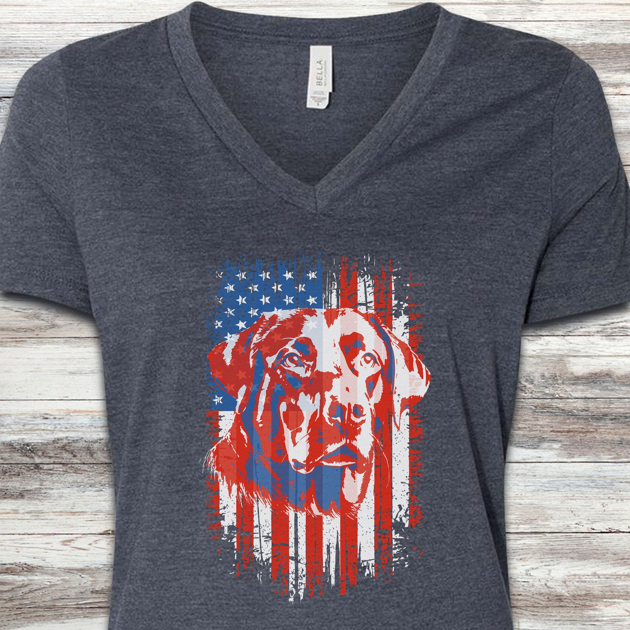 Labrador Retriever USA V-Neck Tee - Heather Navy