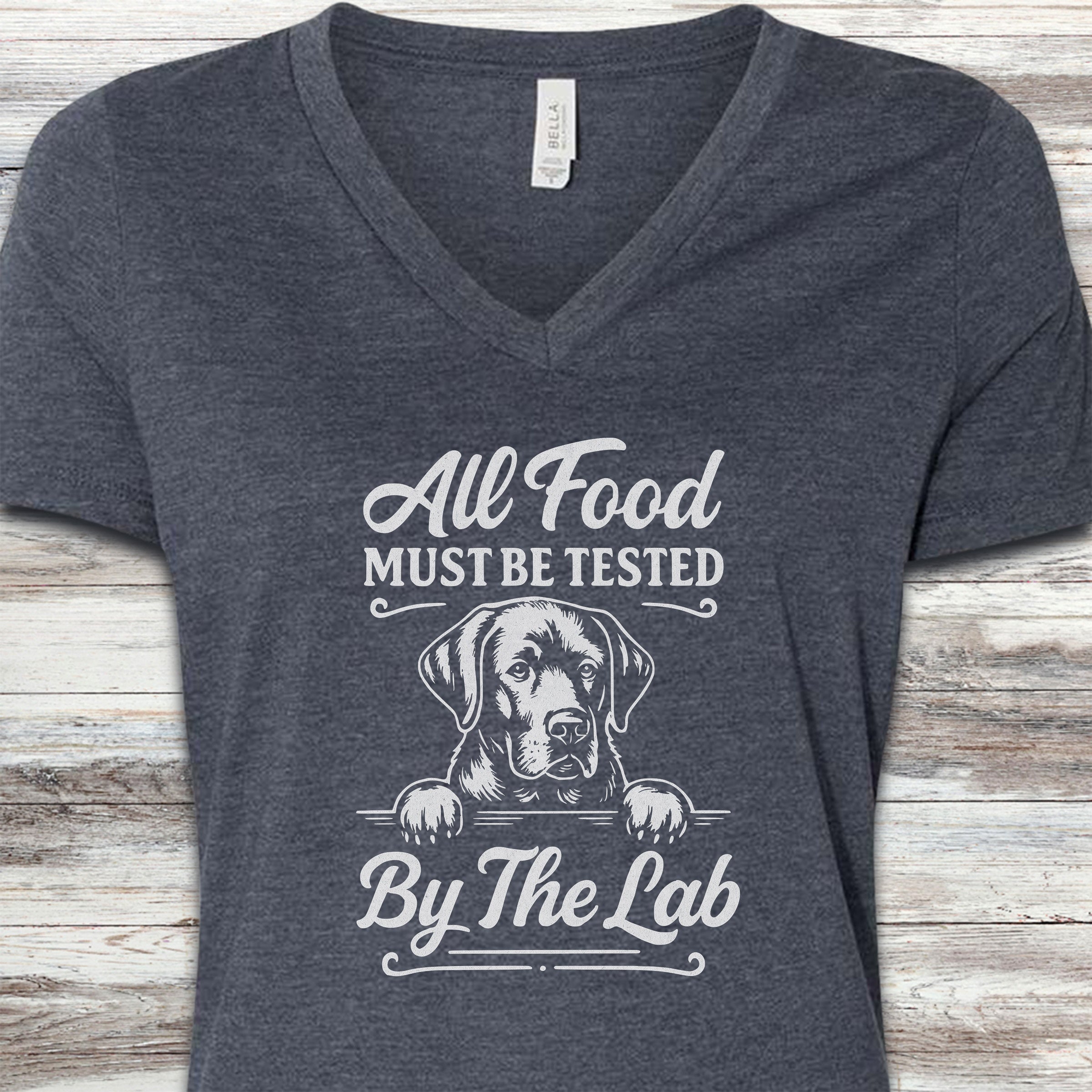 Labrador Retriever Food Test V-Neck Tee - Heather Navy