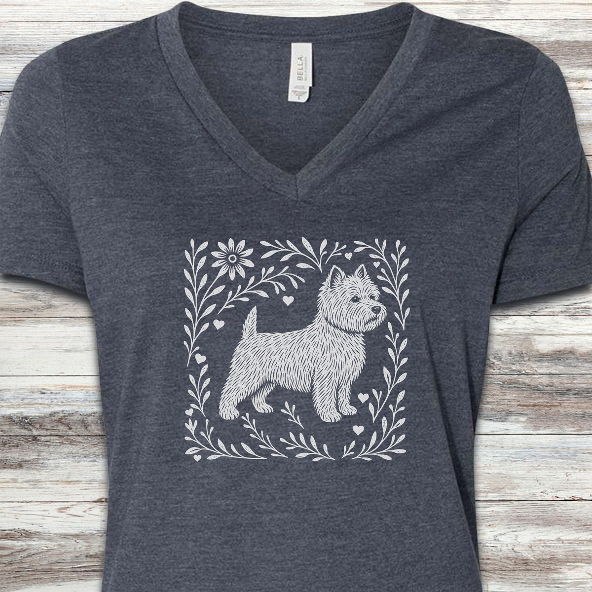 West Highland Linocut V-Neck Tee - Heather Navy