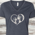 Basset Hound Heart Bond V-Neck Tee - Heather Navy