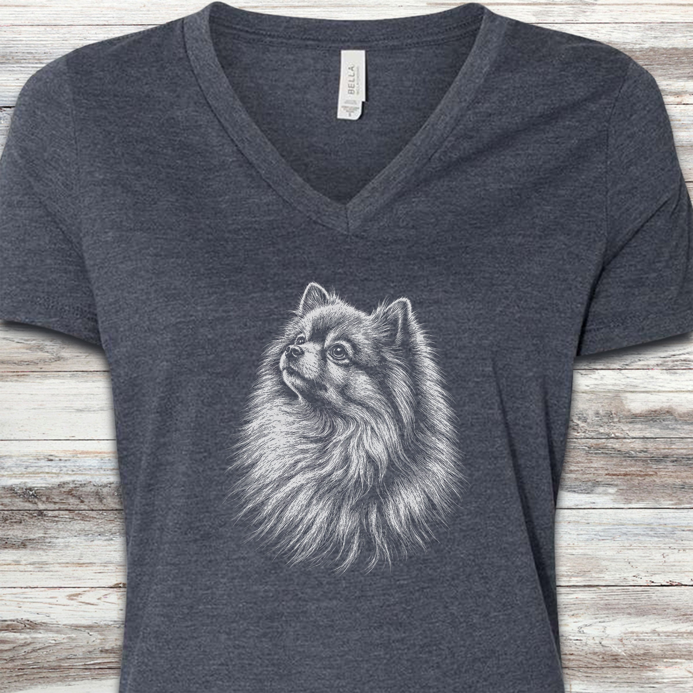 Pomeranian Loyalty V-Neck Tee - Heather Navy