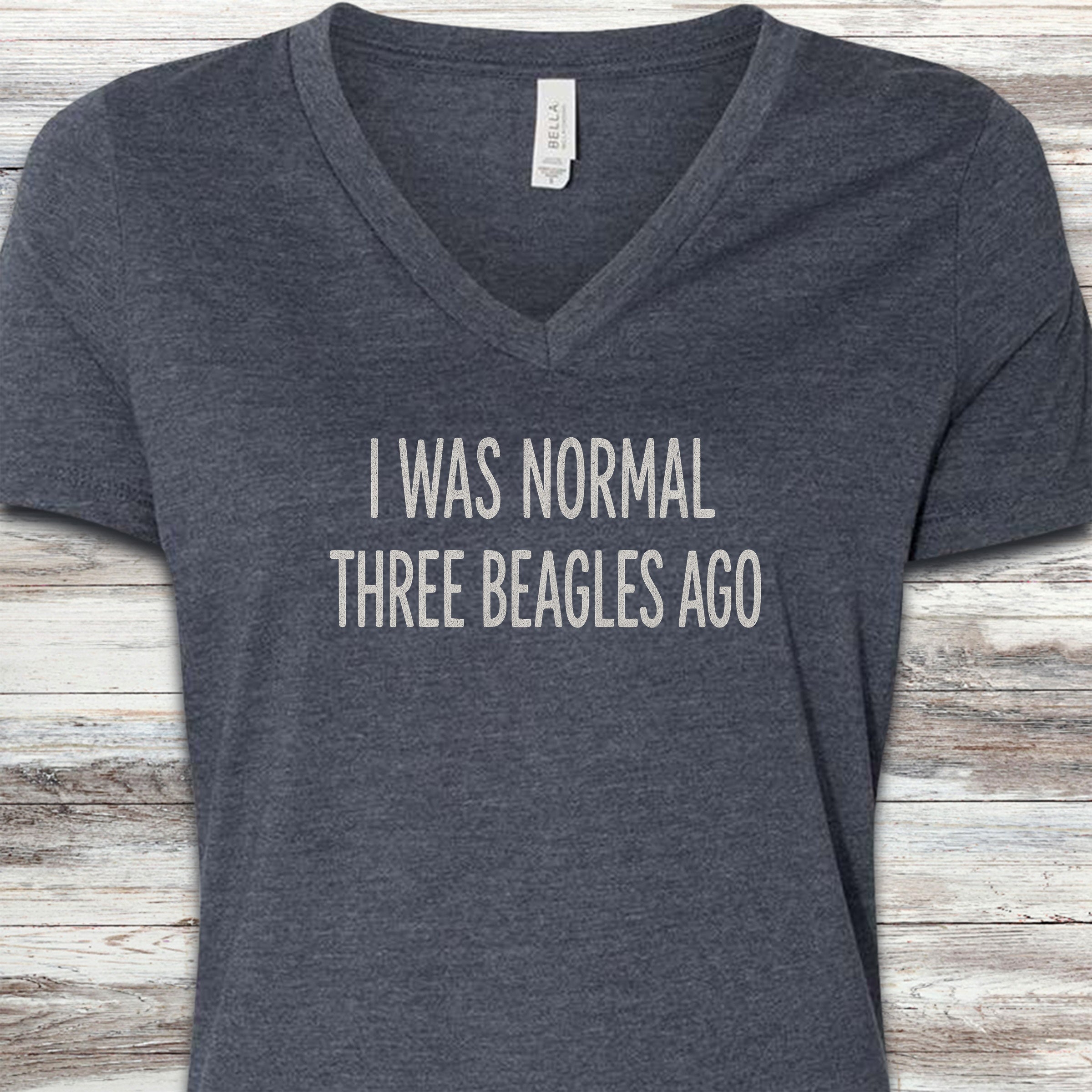 Normal 3 Beagles Ago V-Neck Tee - Heather Navy
