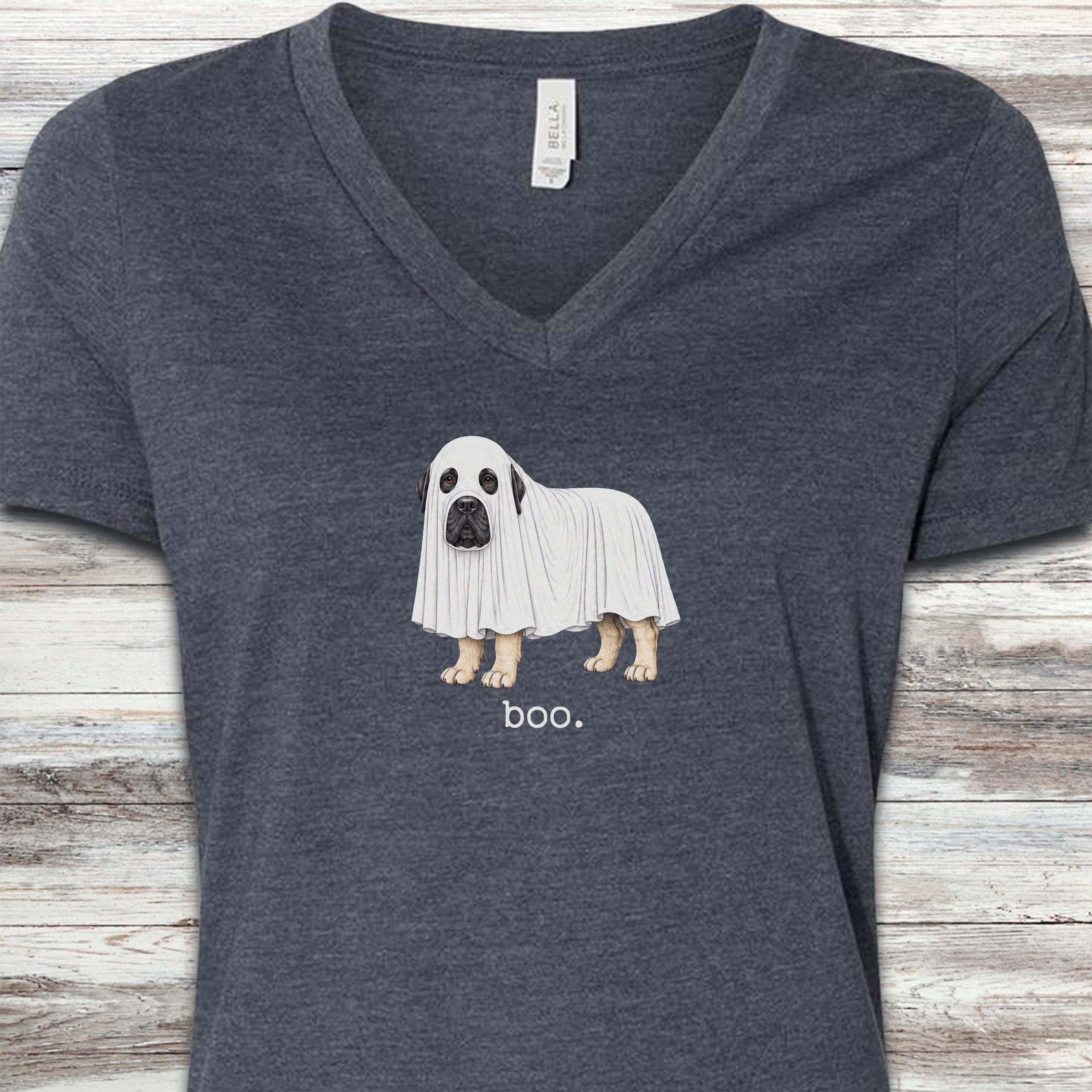 English Mastiff Boo V-Neck Tee - Heather Navy