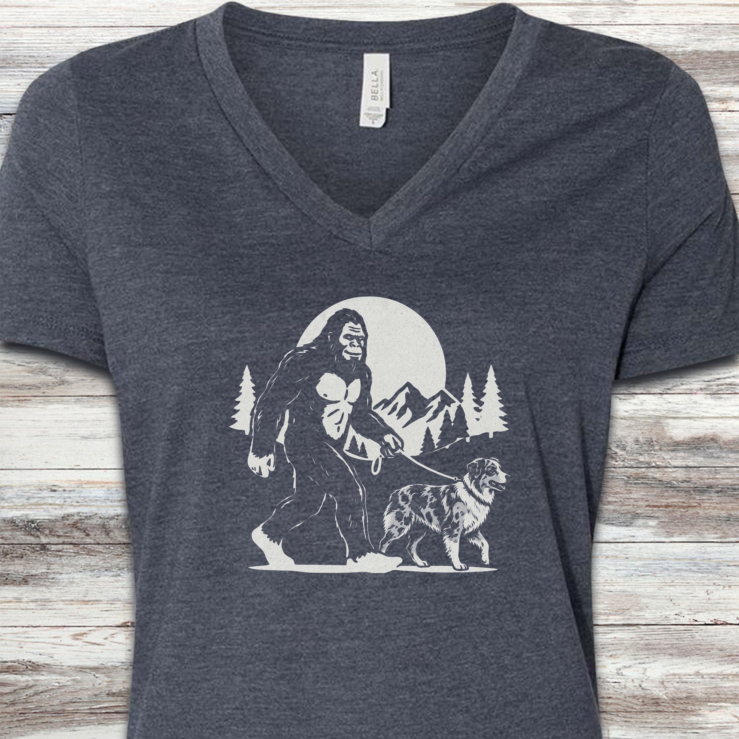 Australian Shepherd Merle Bigfoot V-Neck Tee - Heather Navy