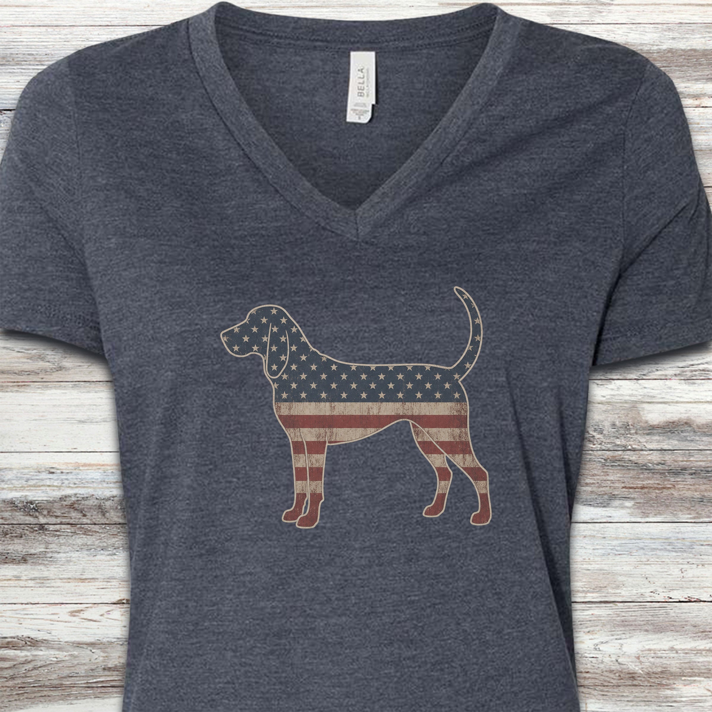 Coonhound Vintage USA V-Neck Tee - Heather Navy
