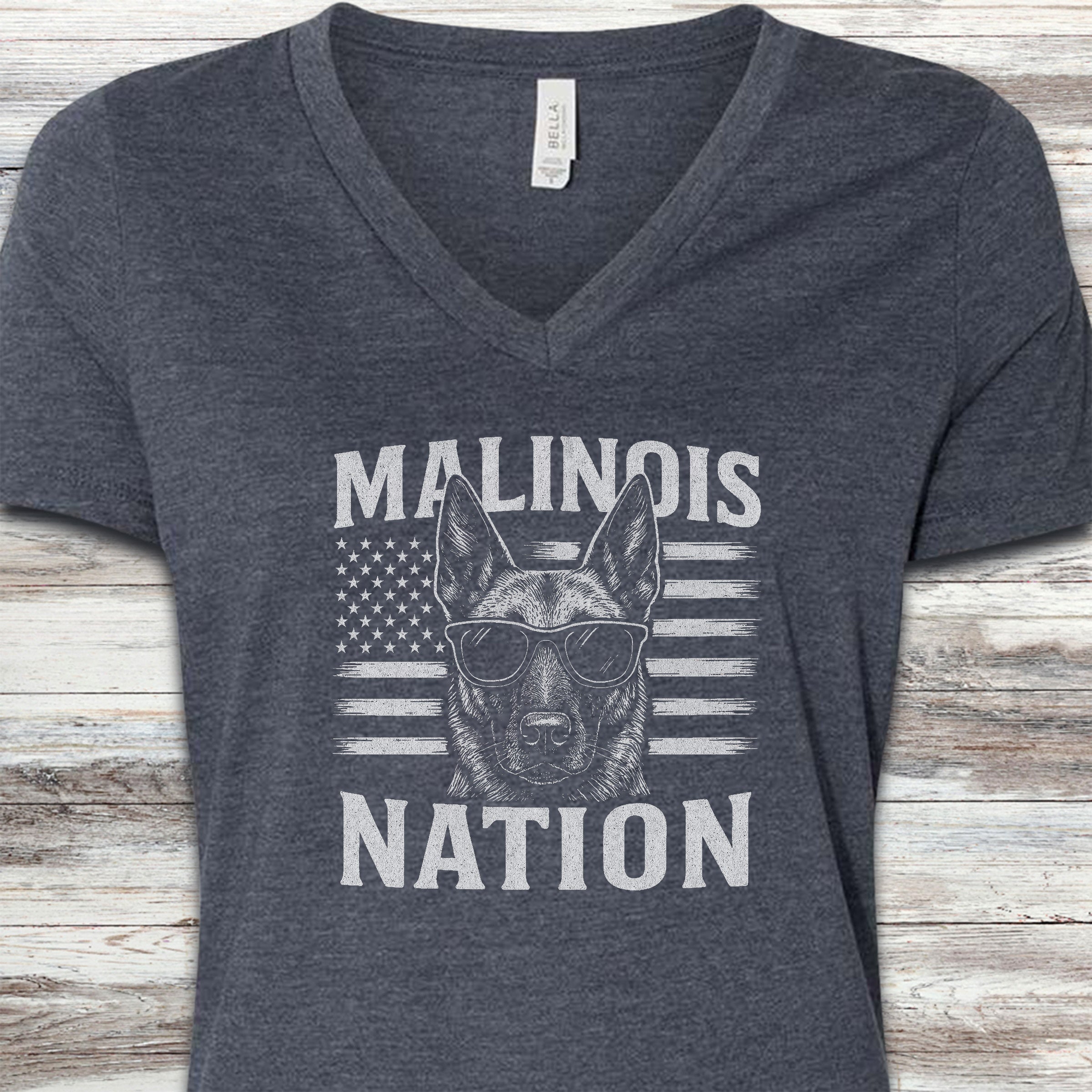 Belgian Malinois Nation V-Neck Tee - Heather Navy