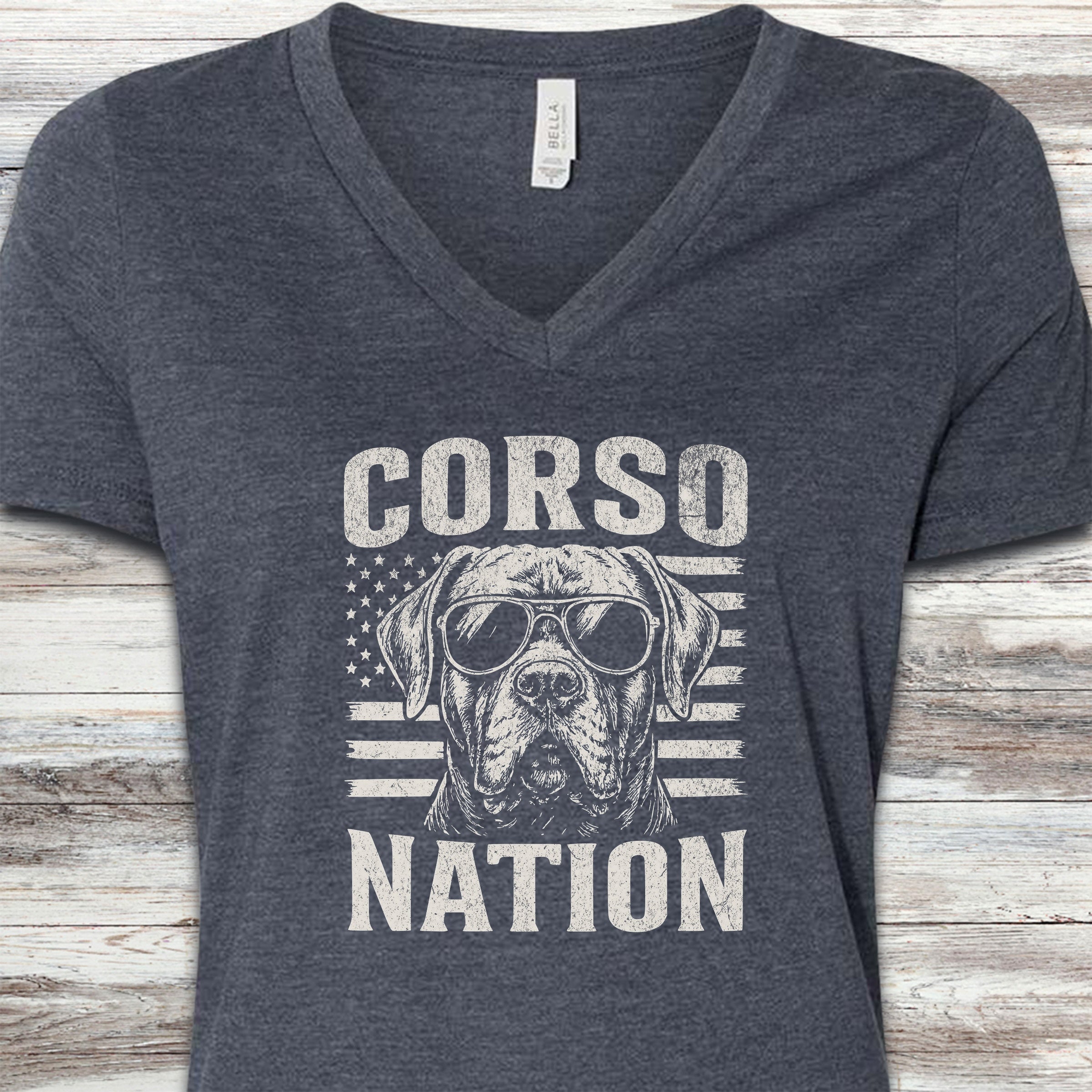 Cane Corso Nation V-Neck Tee - Heather Navy