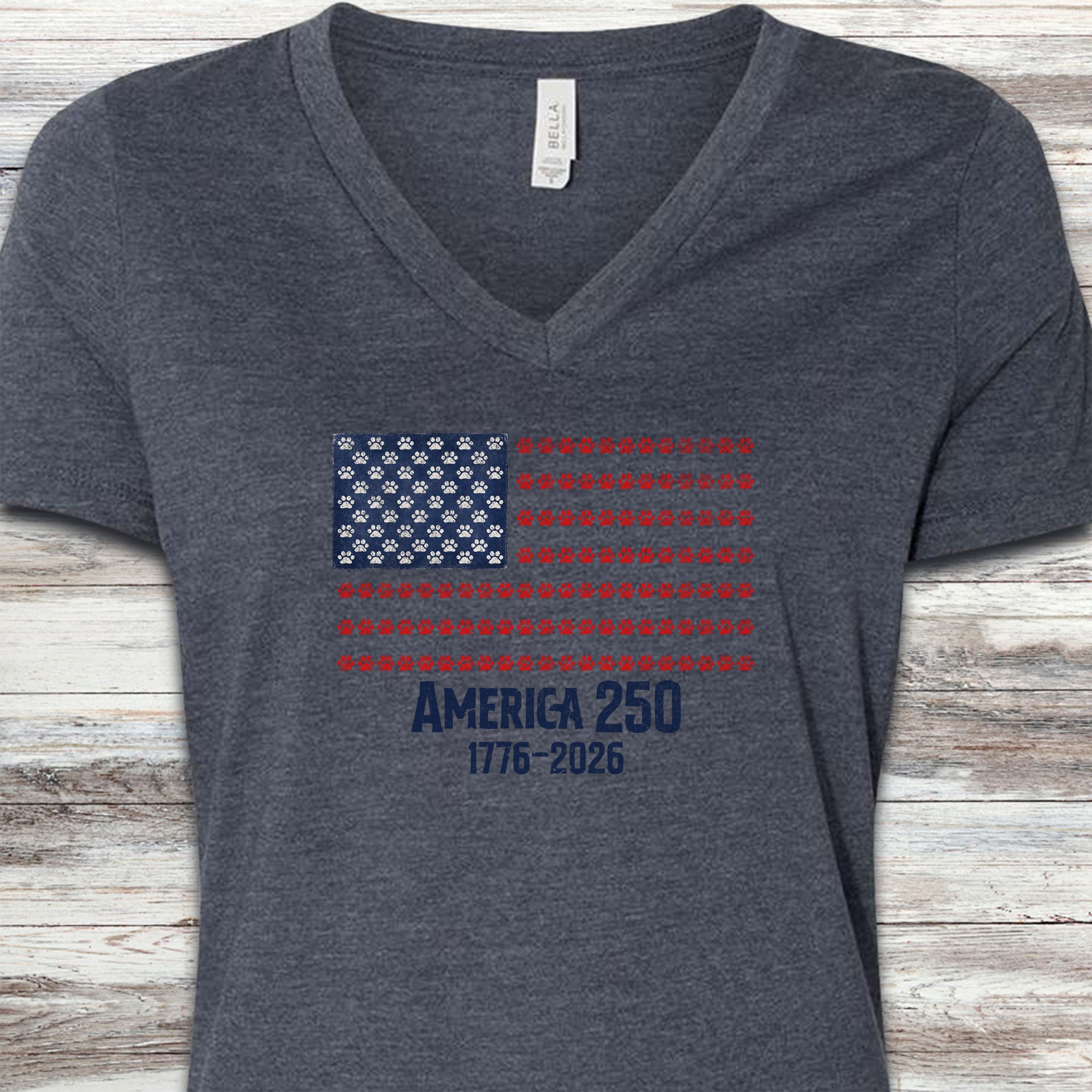 Vintage Red White & Paws 250 V-Neck Tee - Heather Navy