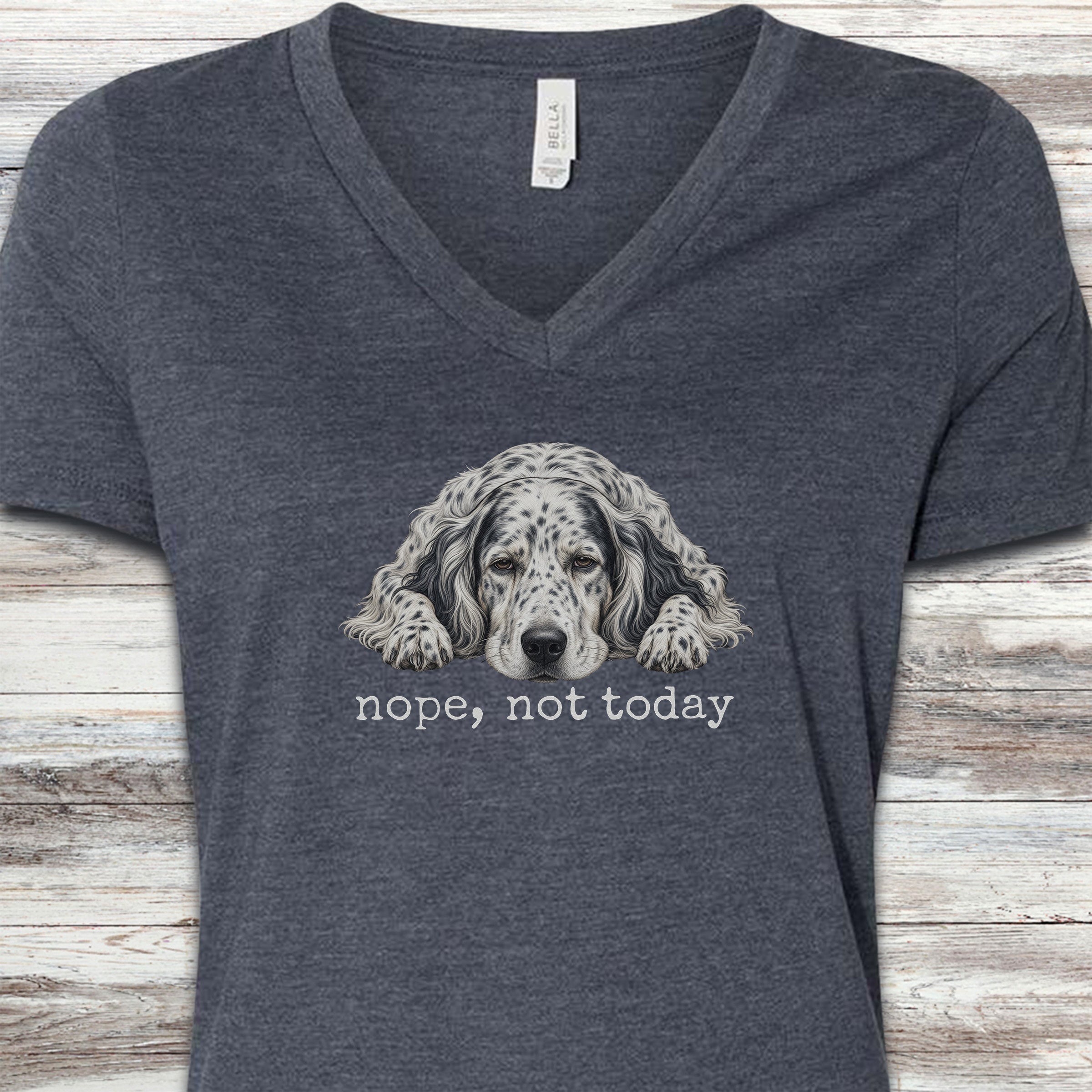 English Setter Nope V-Neck Tee - Heather Navy