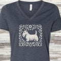 Scottish Terrier Linocut V-Neck Tee - Heather Navy