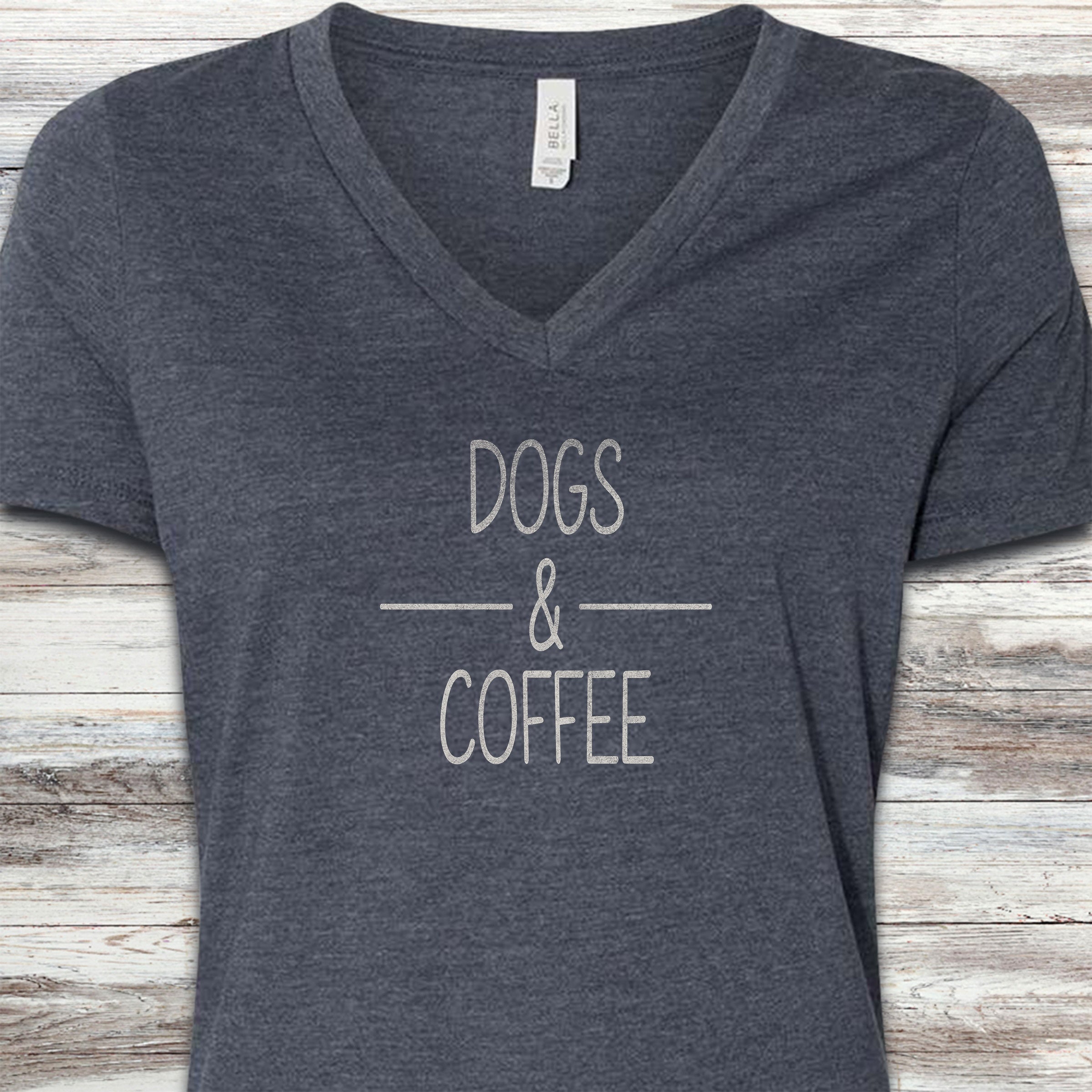 Dogs & Coffee V-Neck Tee - Heather Navy
