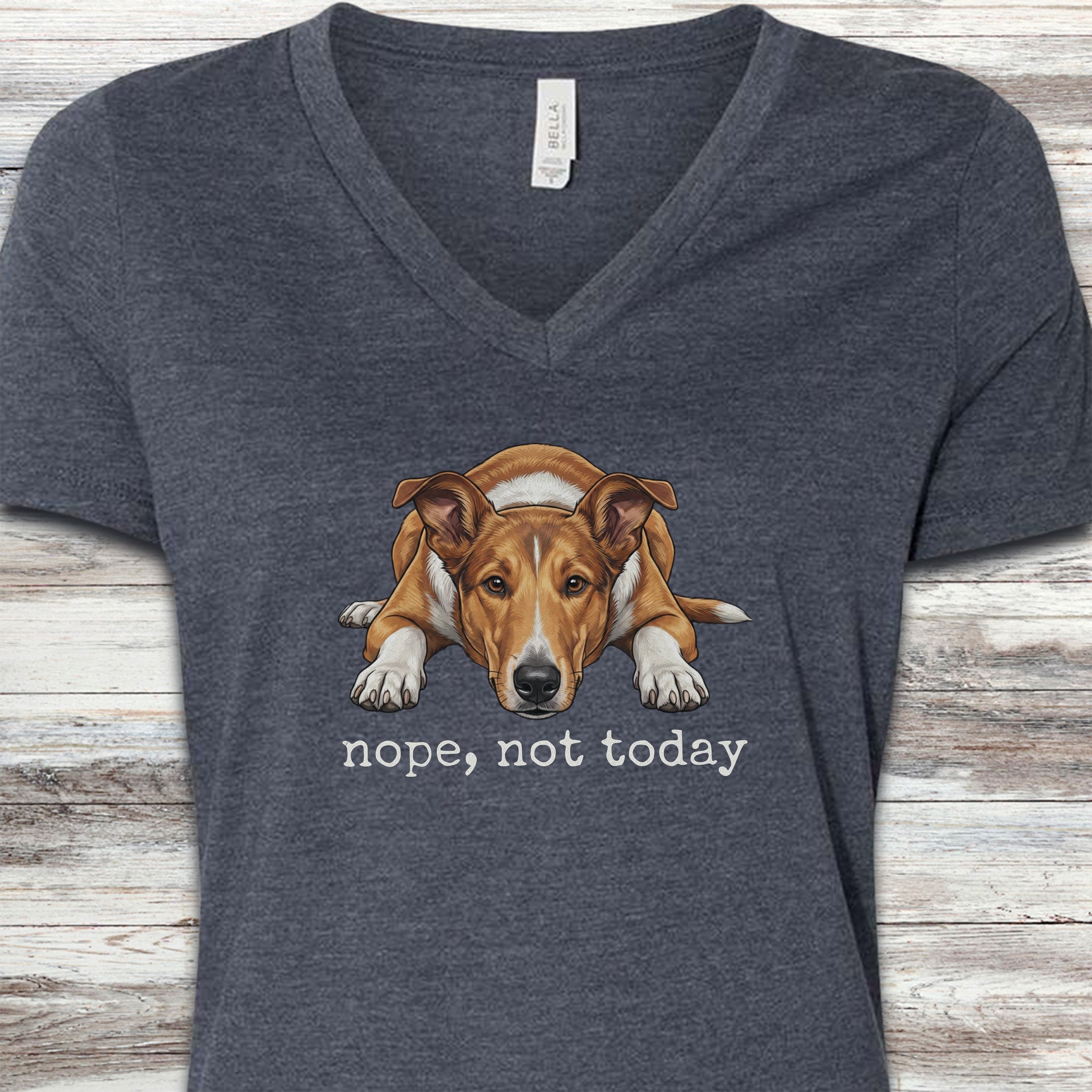 Smooth Collie Nope V-Neck Tee - Heather Navy