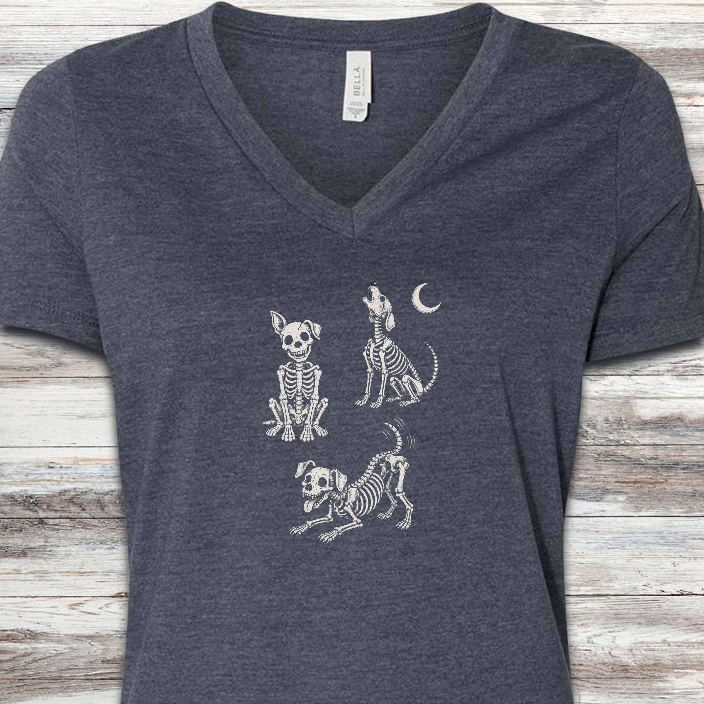 Skelly Dog V-Neck Tee - Heather Navy