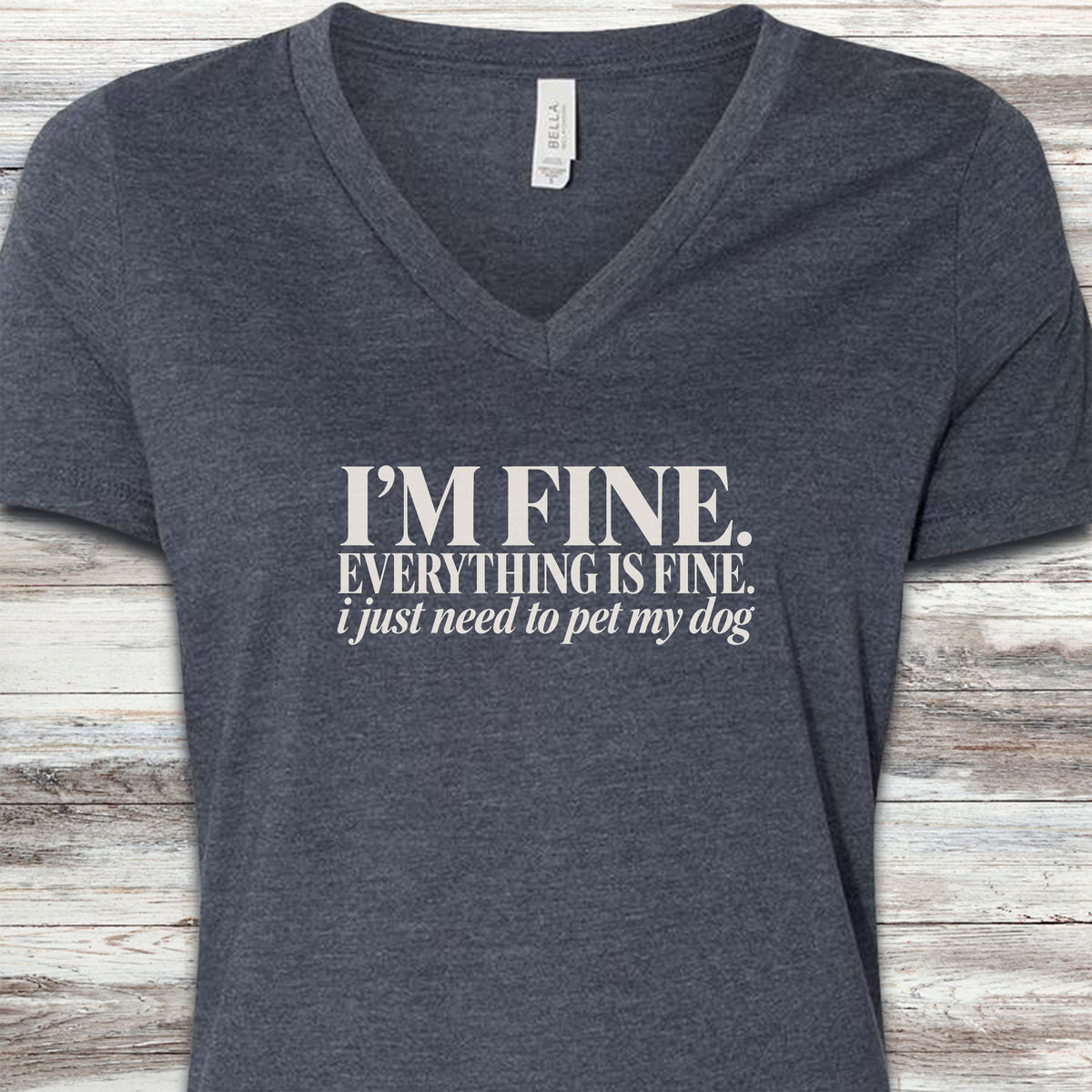 Everything Is Fine V-Neck Tee - Heather Navy